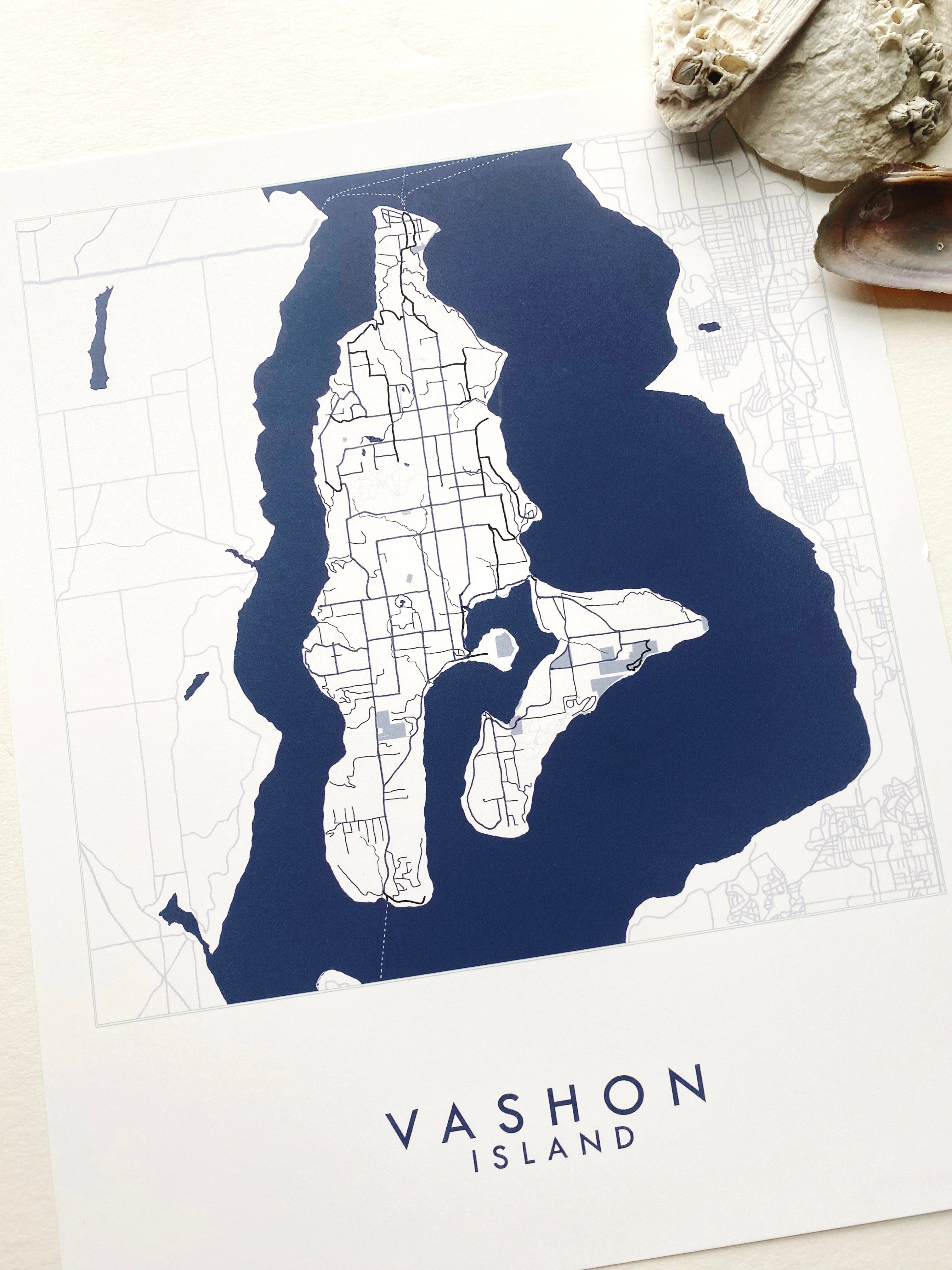 VASHON Washington Hand Drawn "Blueprint" Map: PRINT