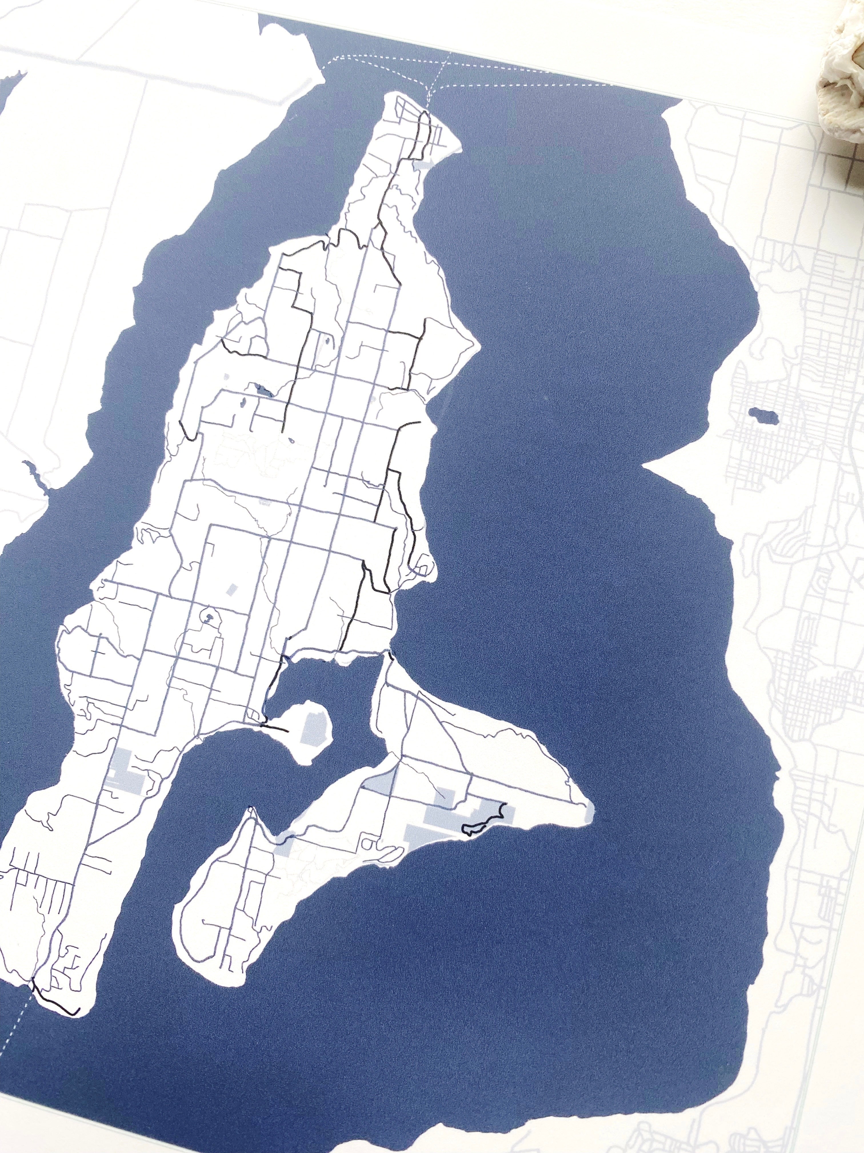 VASHON Washington Hand Drawn "Blueprint" Map: PRINT