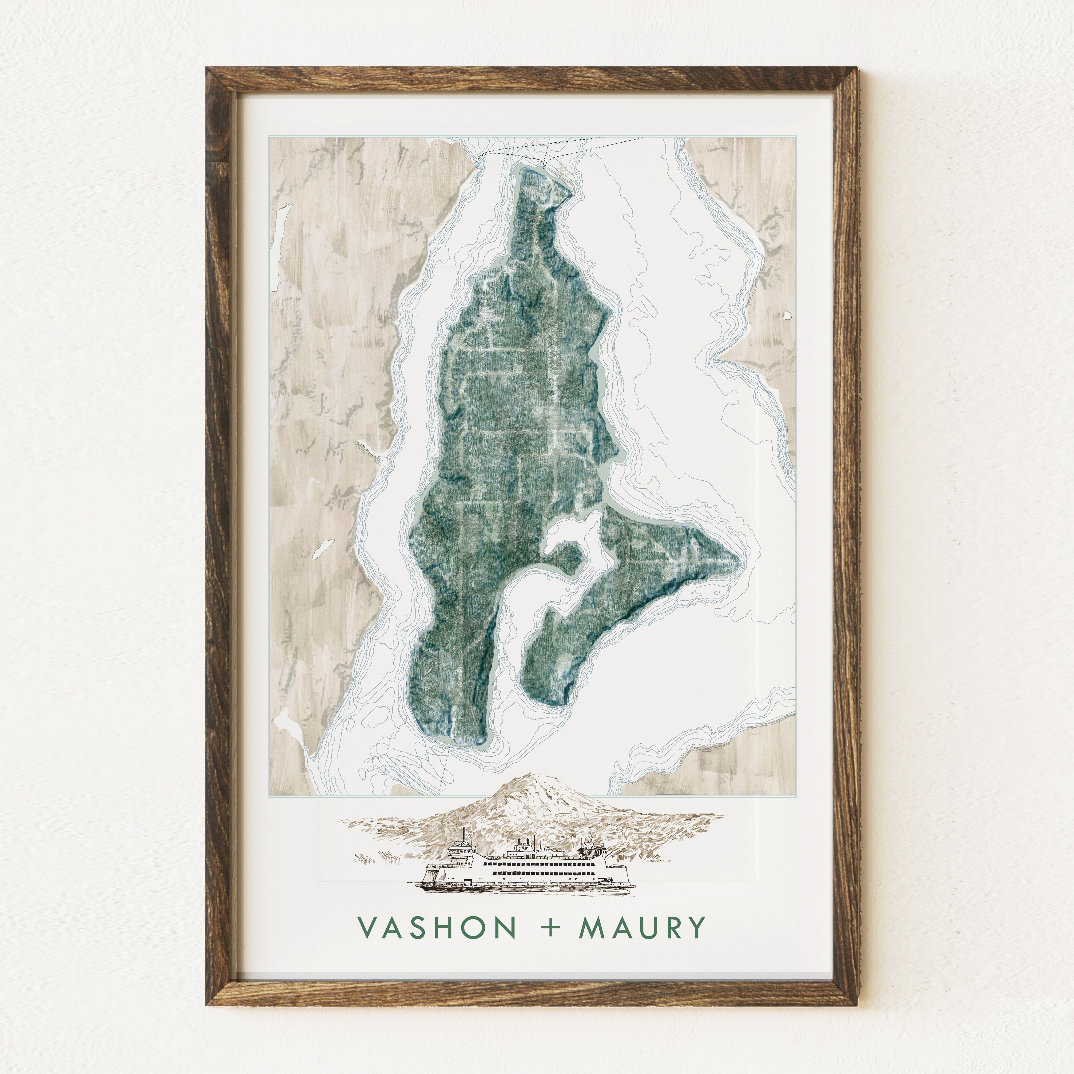 VASHON + MAURY ISLAND Washington Watercolor Wash Map: PRINT