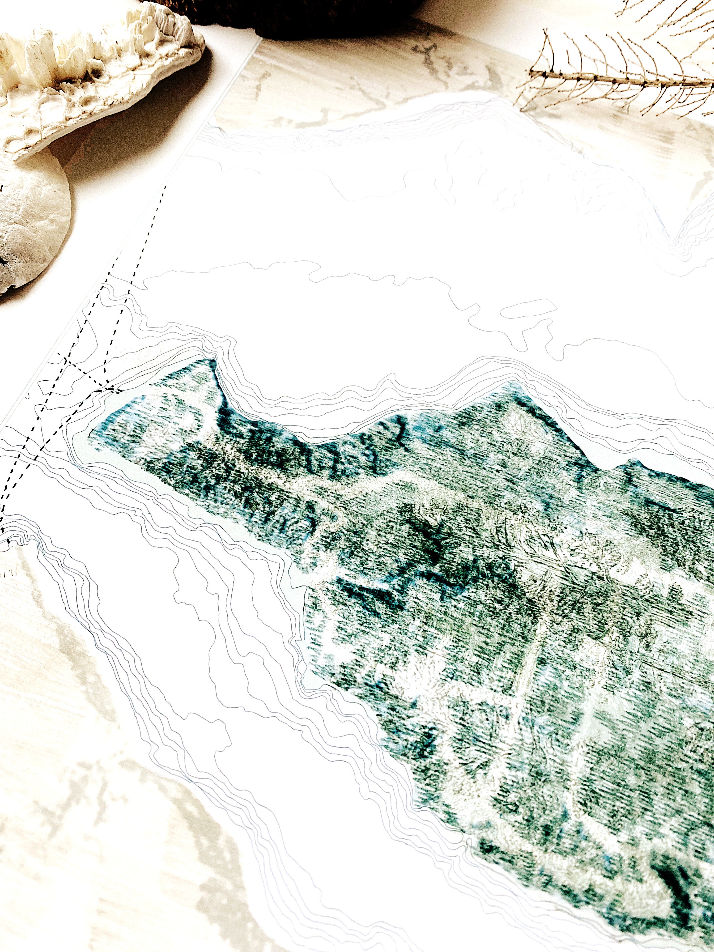 VASHON + MAURY ISLAND Washington Watercolor Wash Map: PRINT