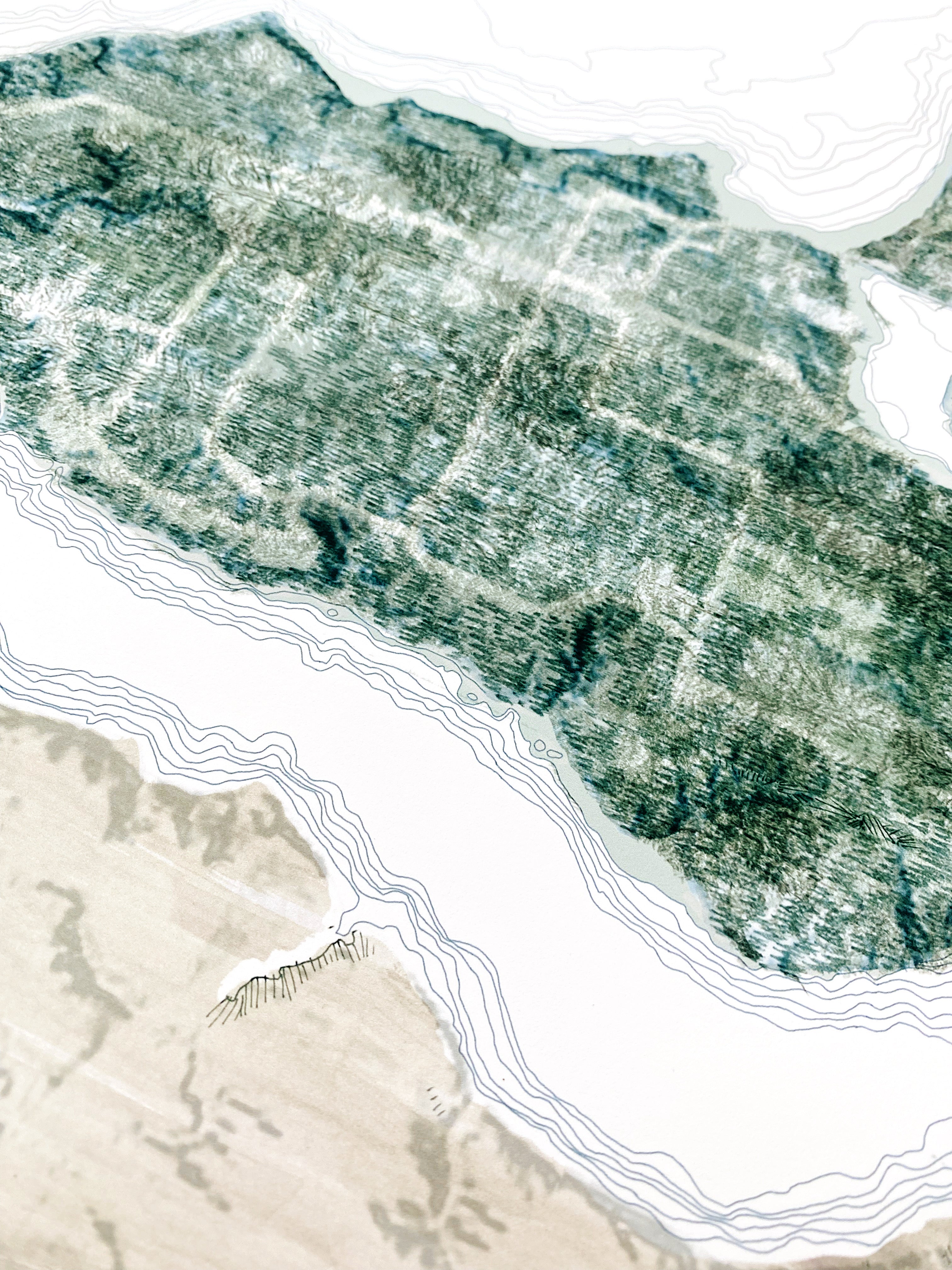 VASHON + MAURY ISLAND Washington Watercolor Wash Map: PRINT