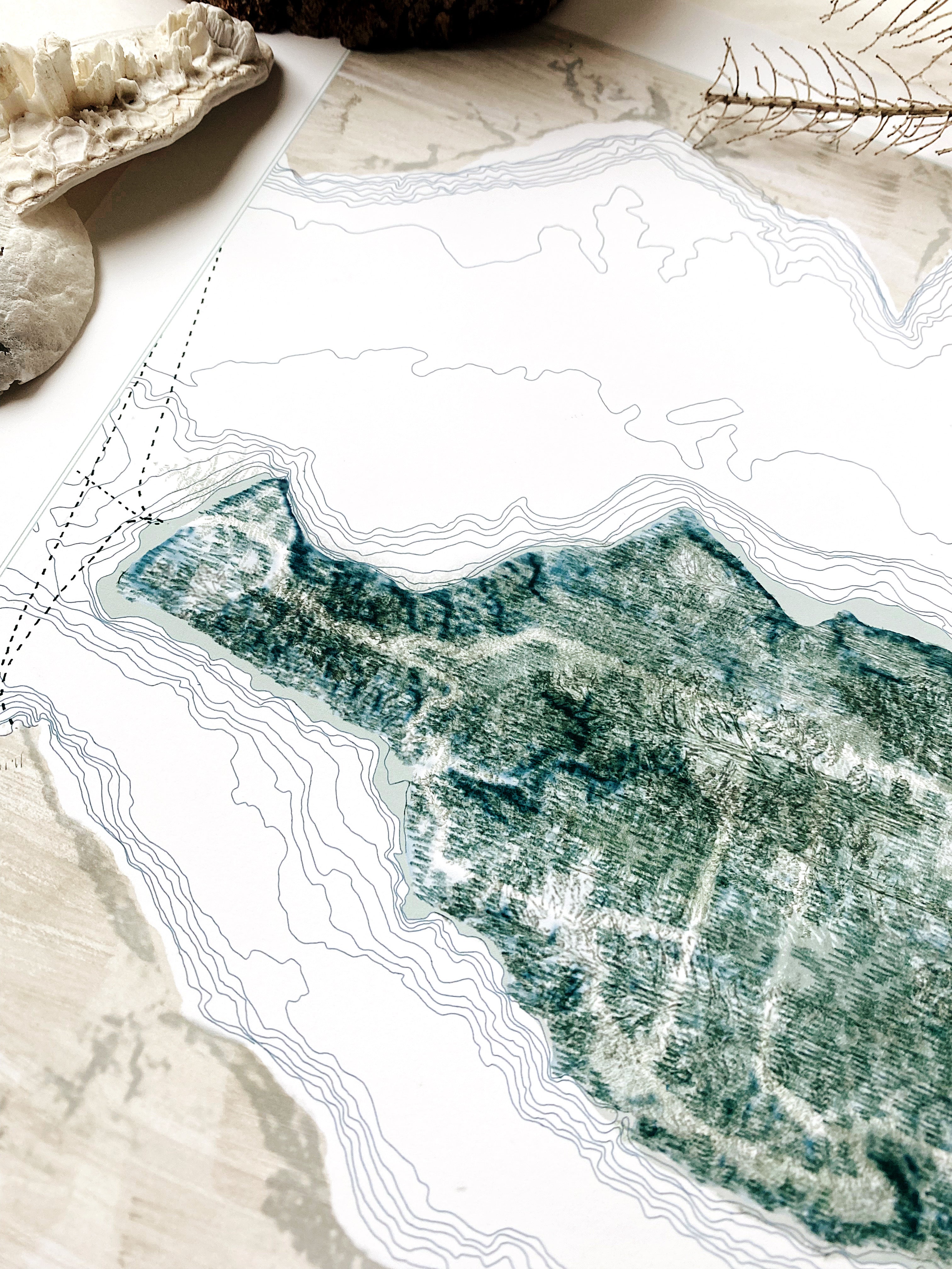 VASHON + MAURY ISLAND Washington Watercolor Wash Map: PRINT