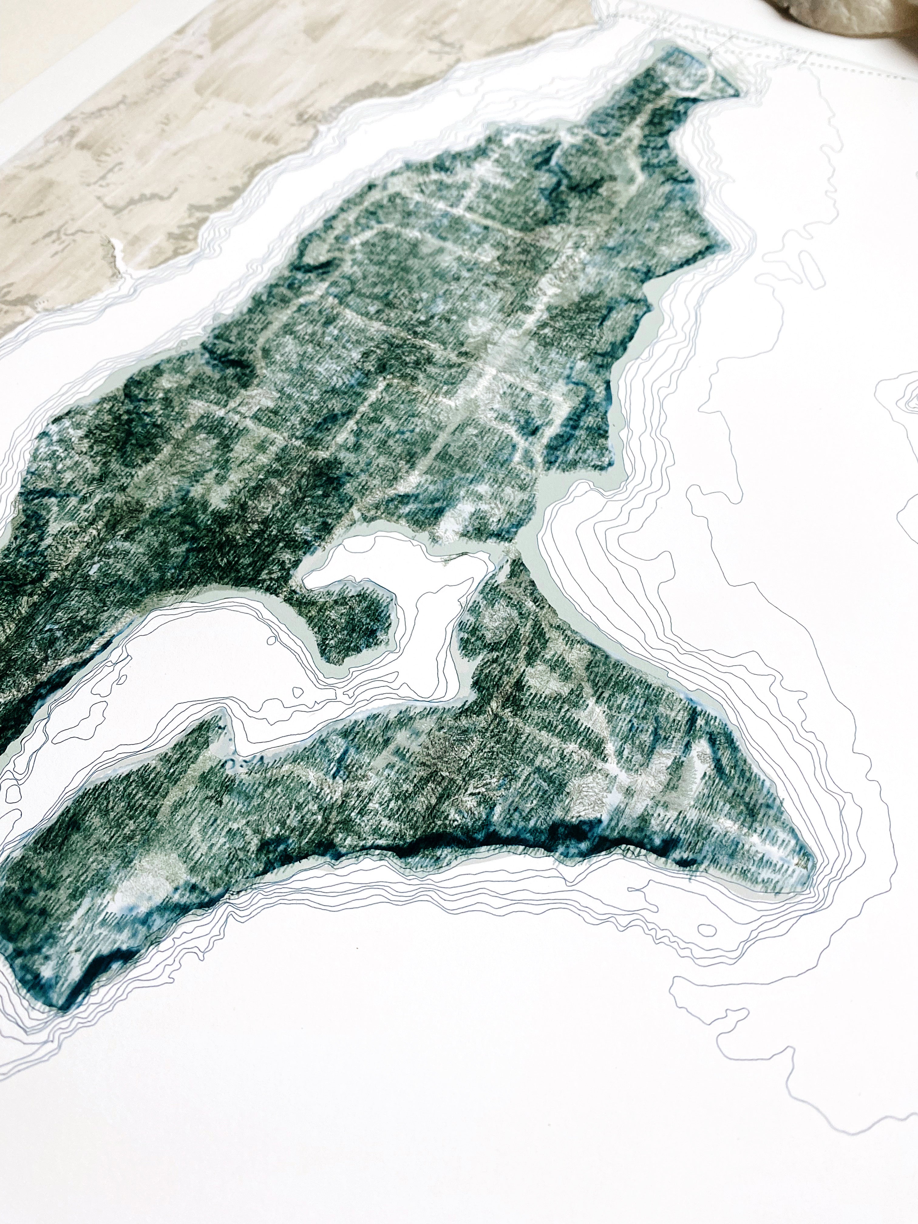 VASHON + MAURY ISLAND Washington Watercolor Wash Map: PRINT