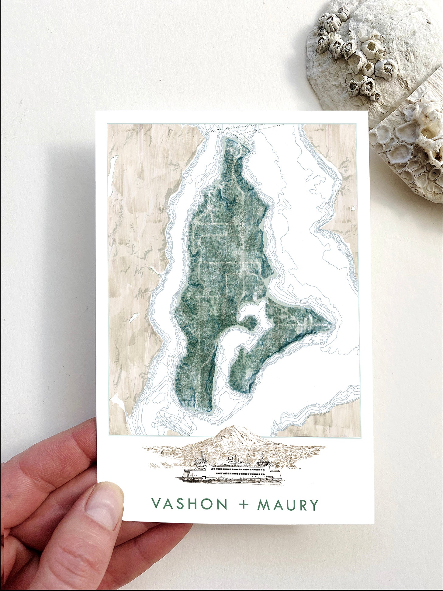 VASHON + MAURY Washington Trees Ferry Map Postcard