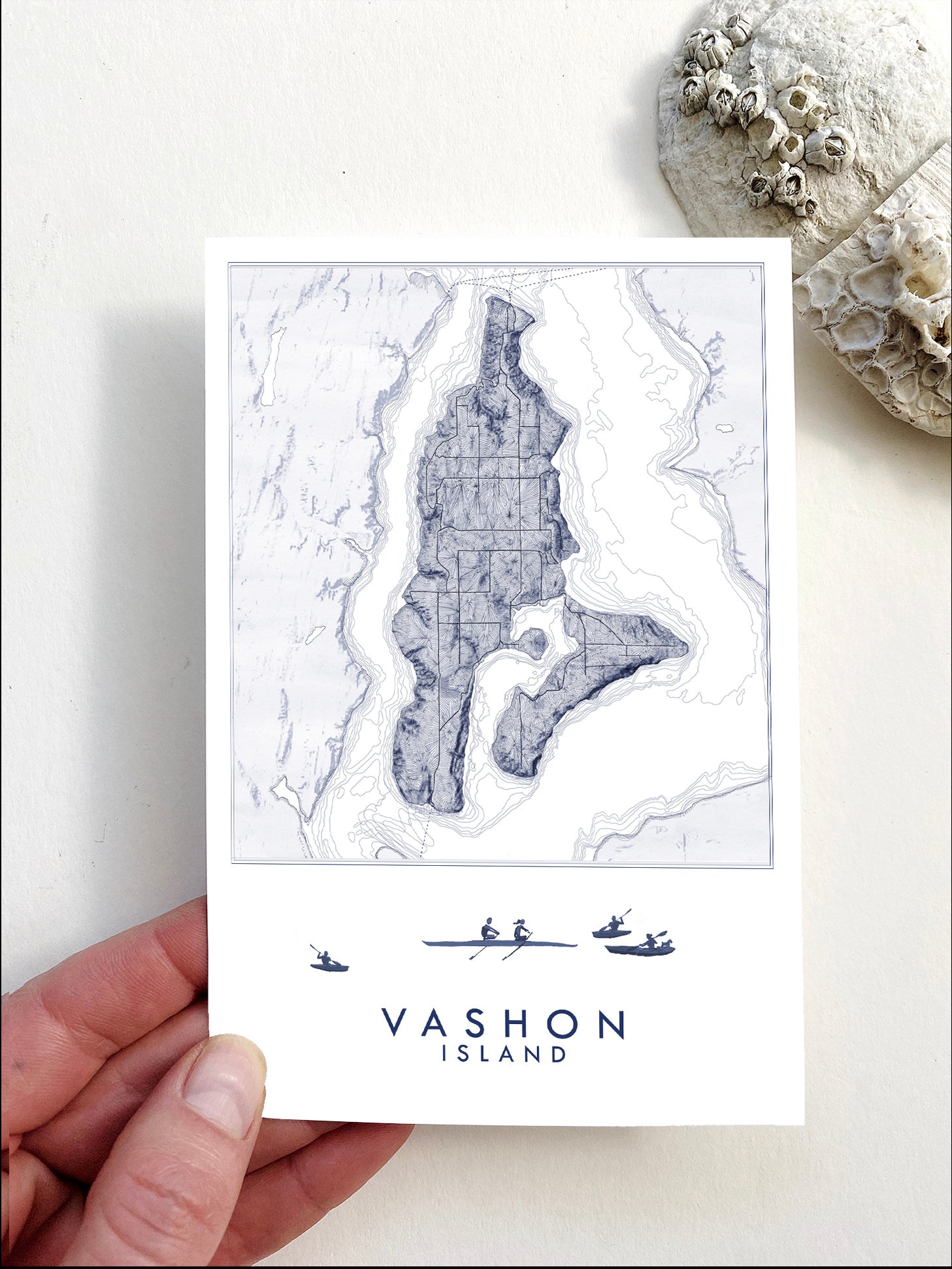 VASHON Island Washington Topographic Map Postcard - Blue, Rowers