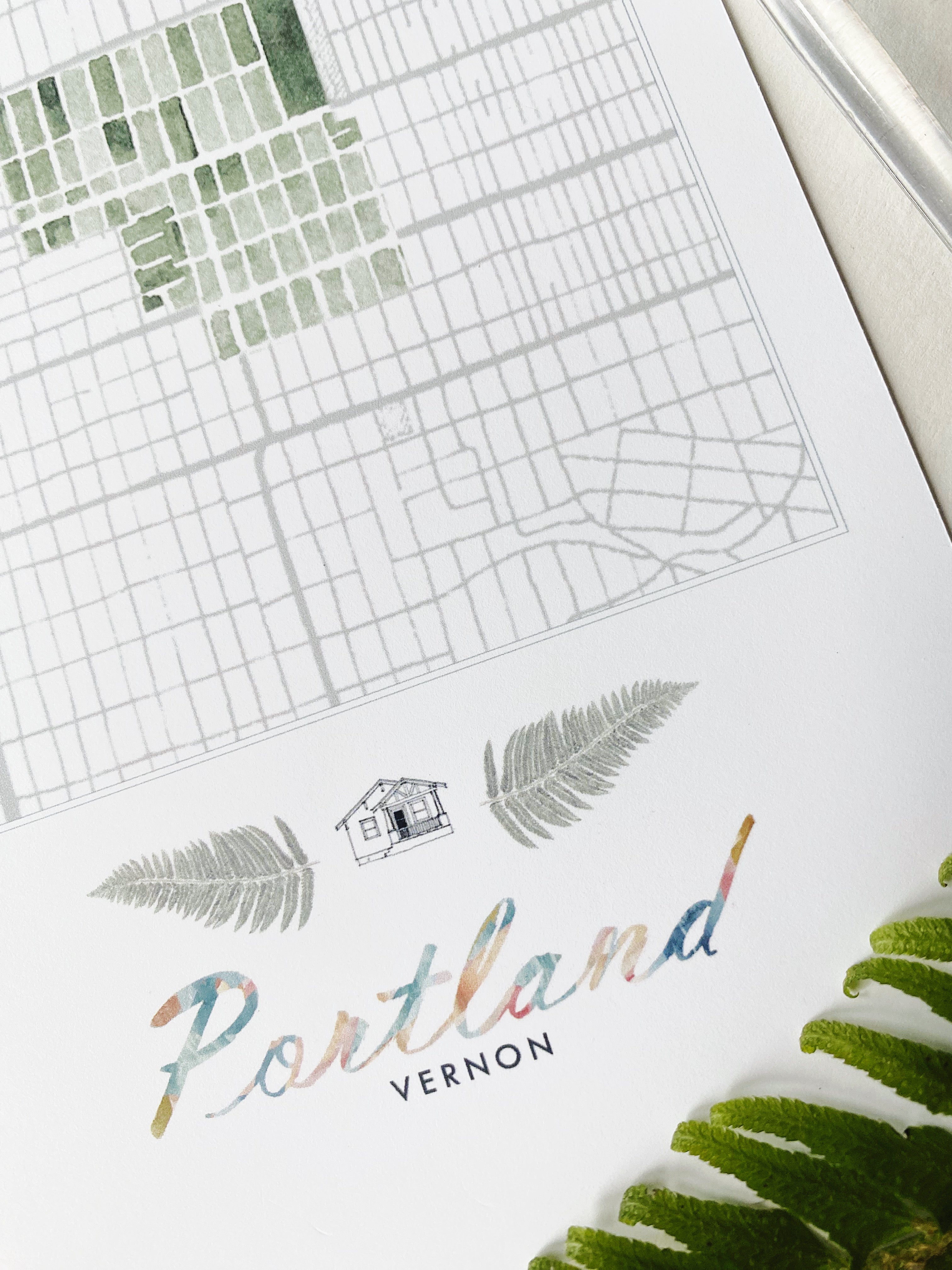 Vernon PORTLAND Neighborhood Watercolor Map: PRINT