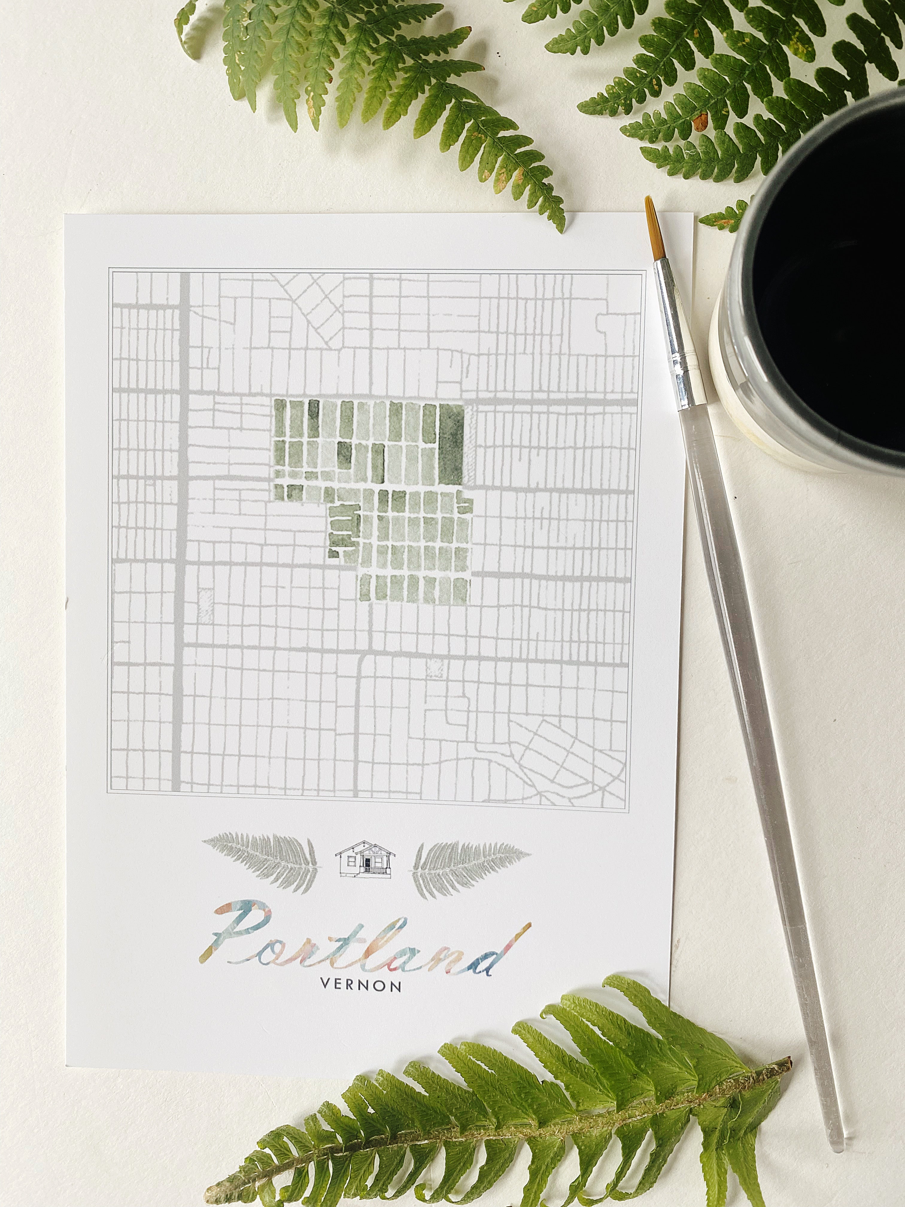 Vernon PORTLAND Neighborhood Watercolor Map: PRINT
