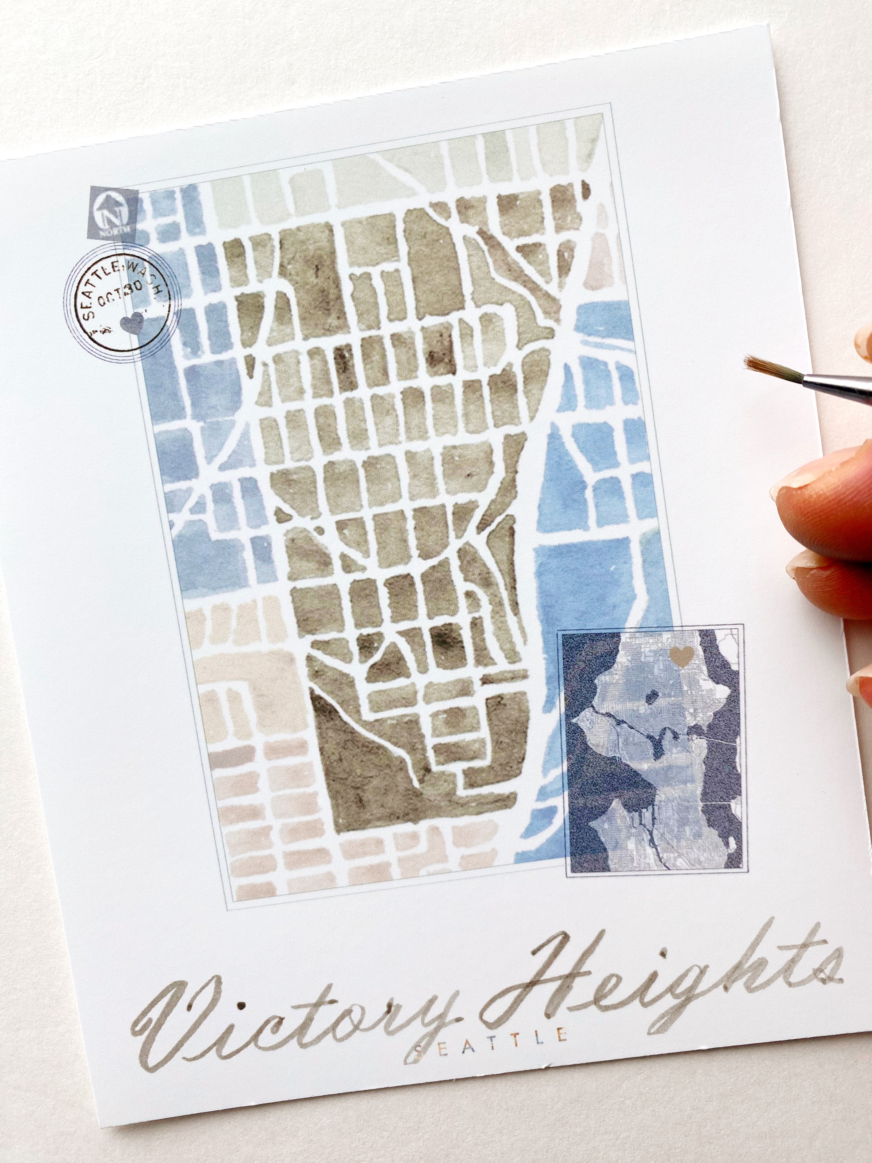 Victory Heights SEATTLE Neighborhood Watercolor Map: PRINT