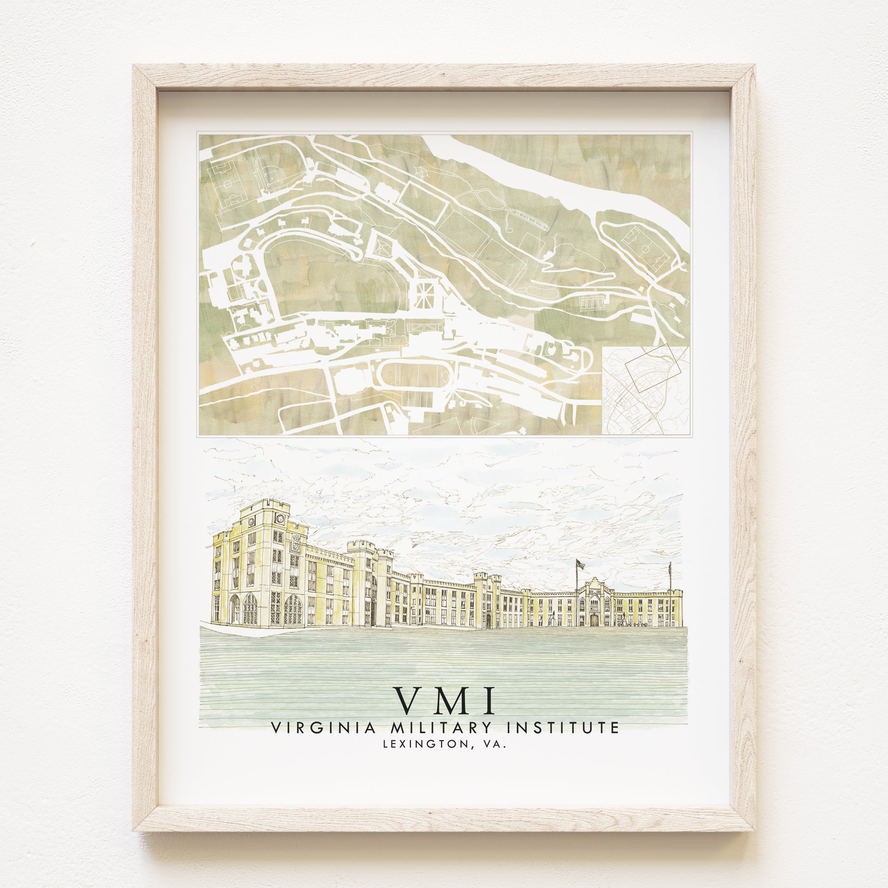 VIRGINIA MILITARY INSTITUTE Campus Watercolor Map: PRINT