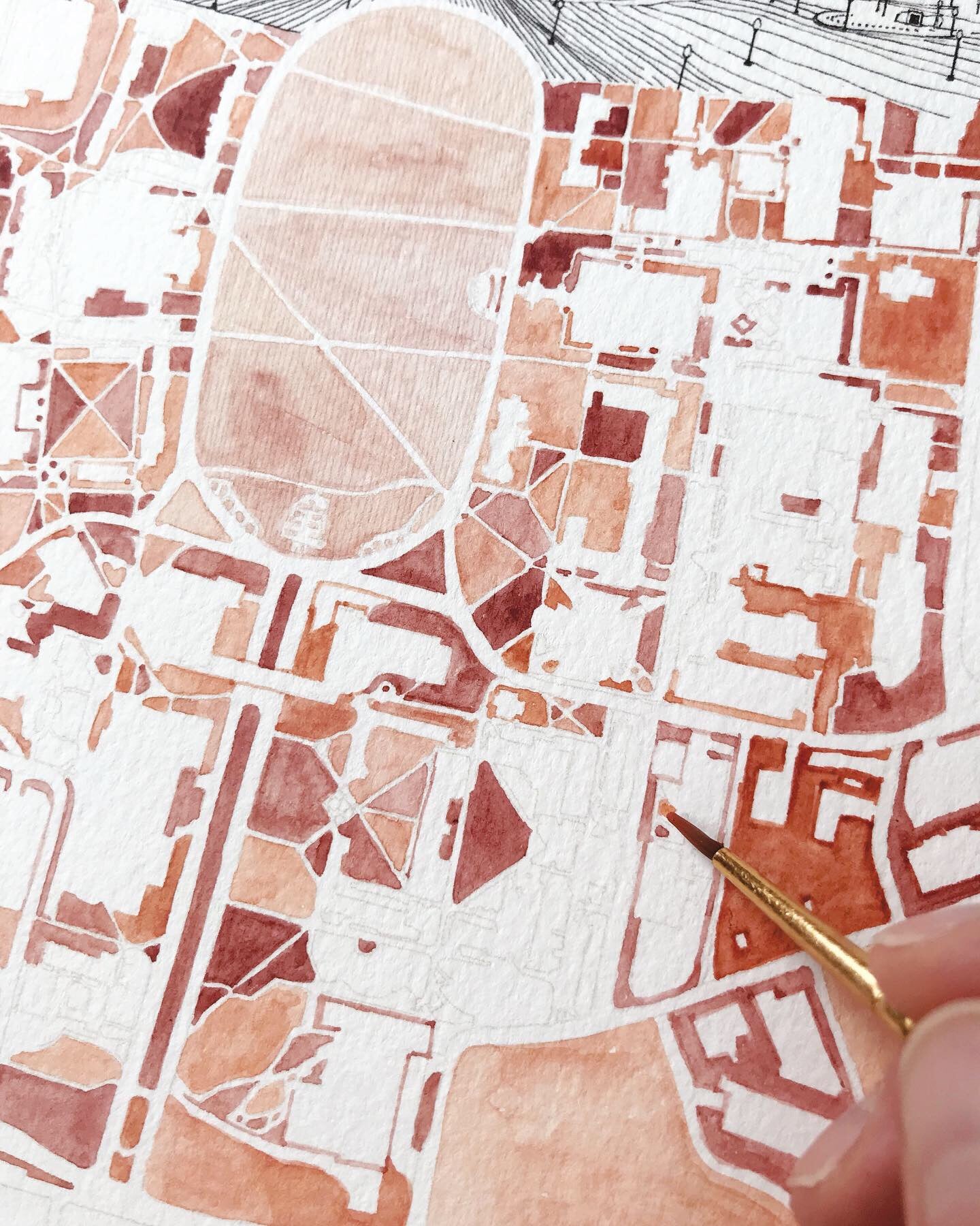 16" x 16" CAMPUS Map Watercolor Map: ORIGINAL PAINTING (Commission)