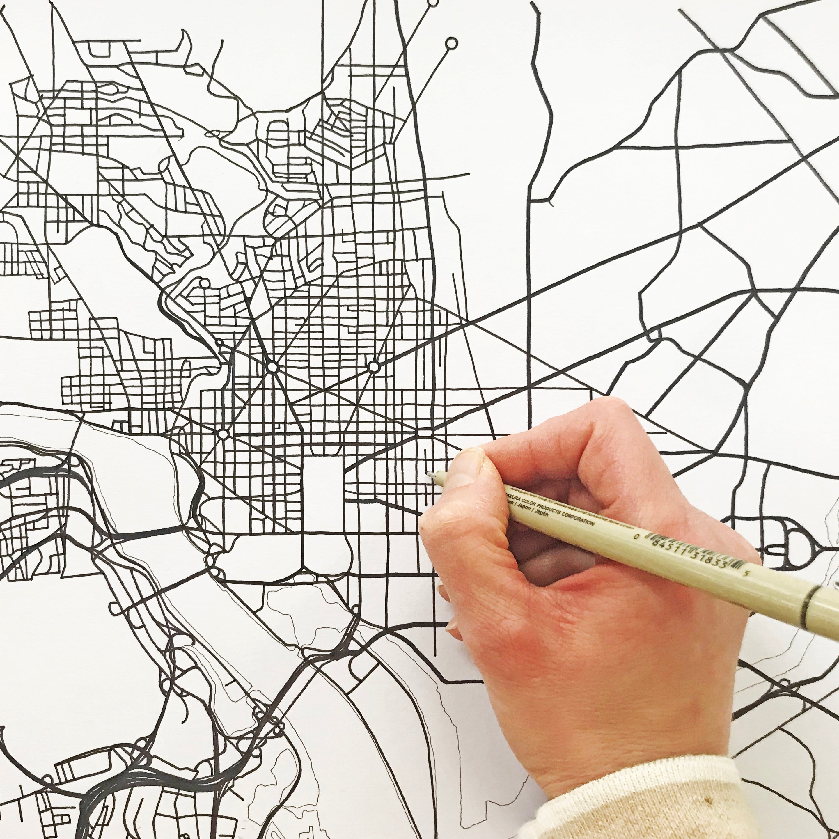 WASHINGTON DC (South) Watercolor City Blocks Map: ORIGINAL PAINTING