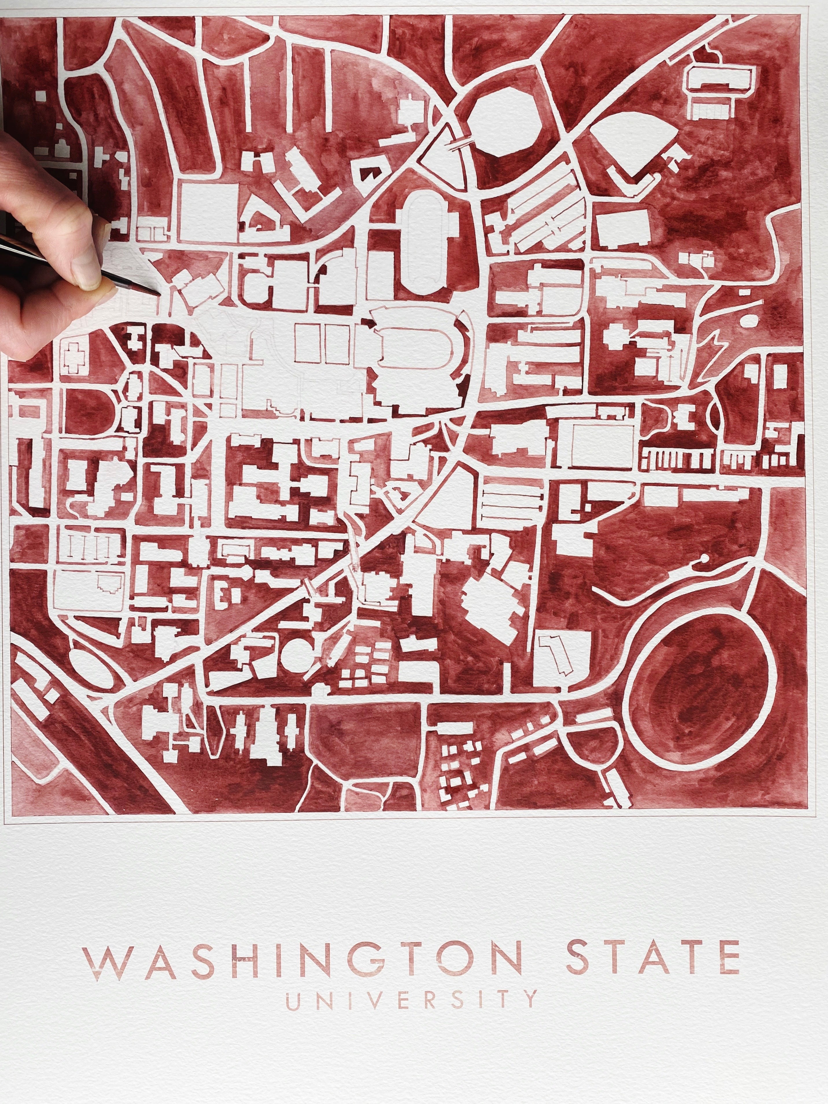 WASHINGTON STATE UNIVERSITY Campus Watercolor Map: ORIGINAL PAINTING