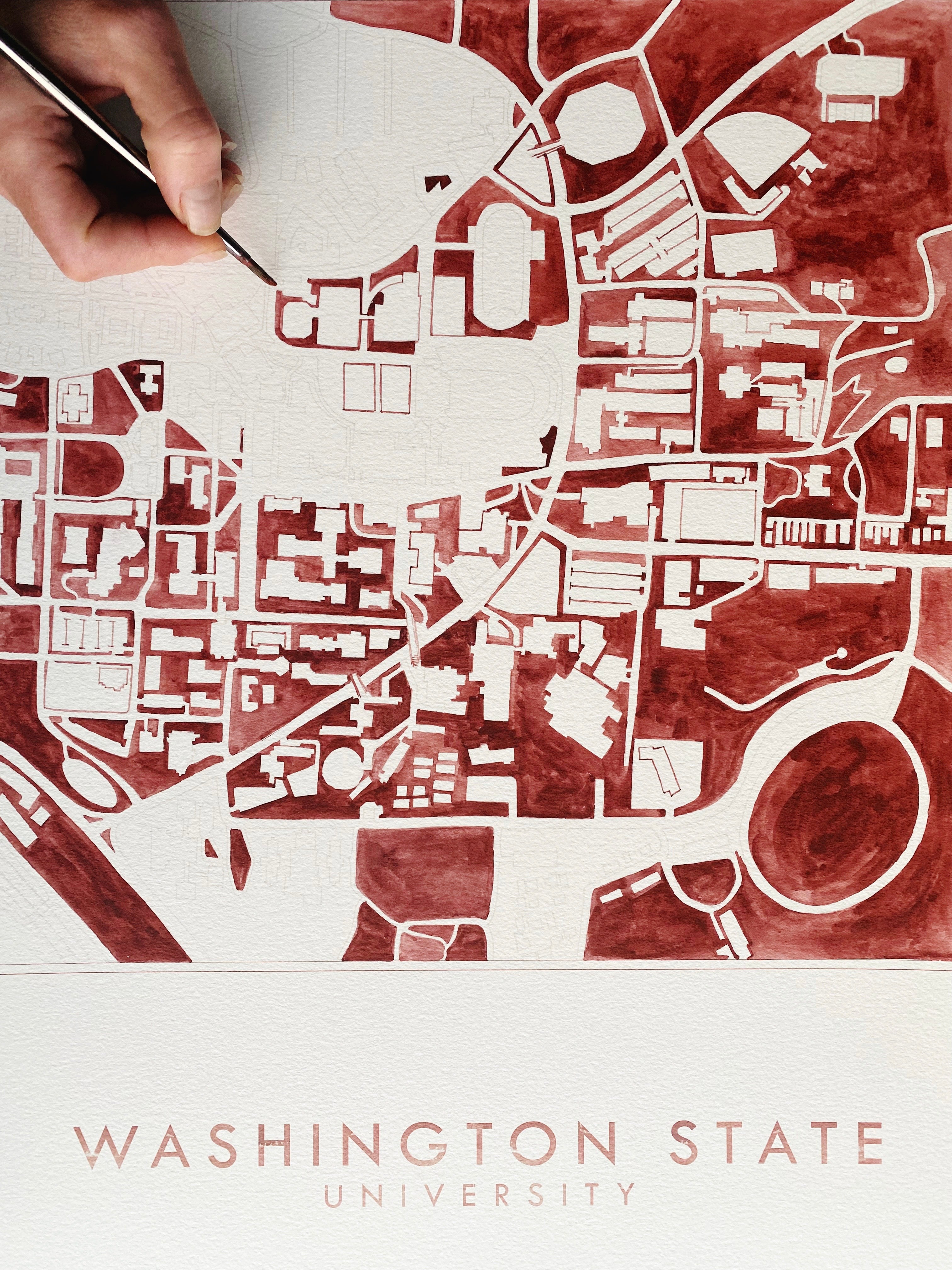 WASHINGTON STATE UNIVERSITY Campus Watercolor Map: ORIGINAL PAINTING