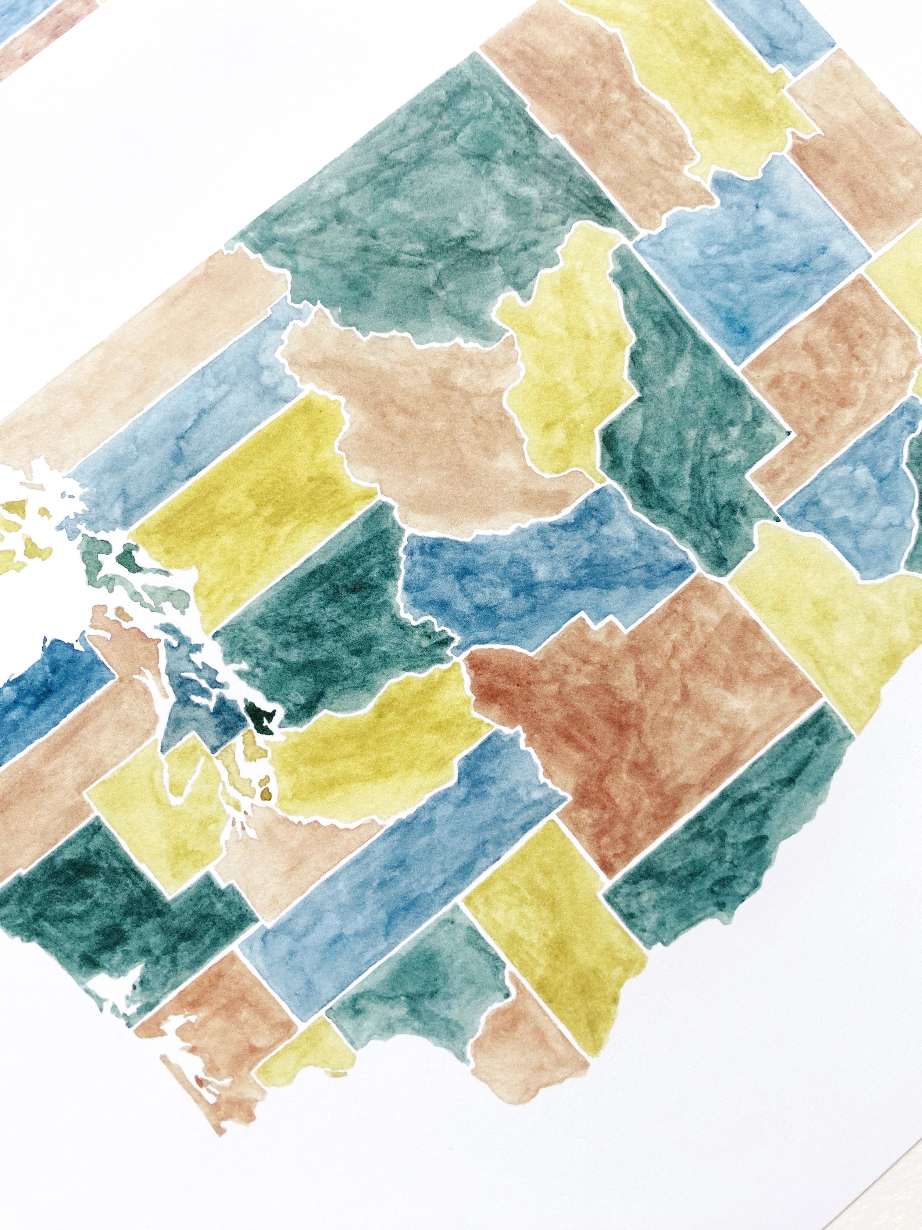 WASHINGTON State Counties Watercolor Map: PRINT