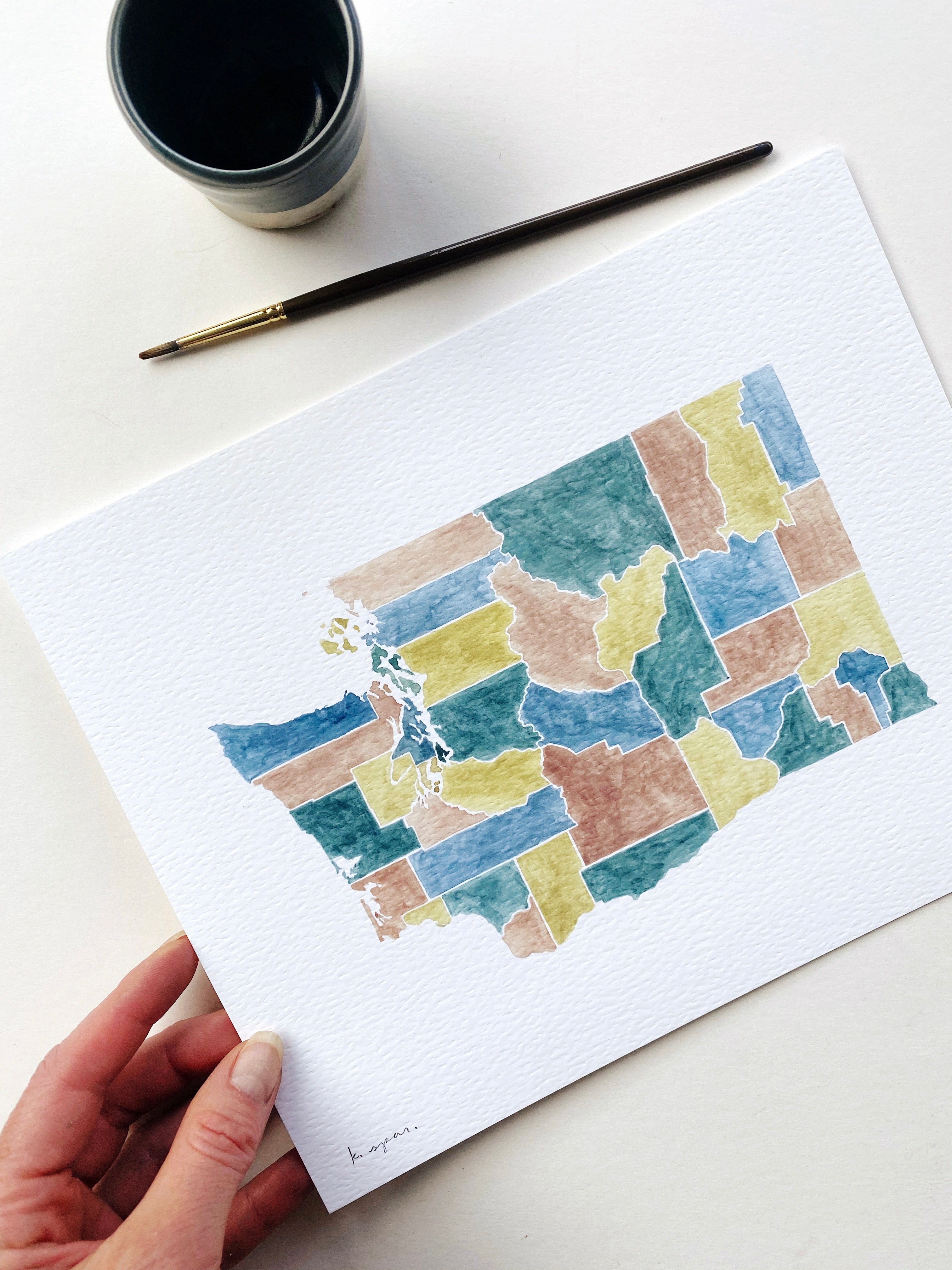 WASHINGTON State Counties Watercolor Map: PRINT