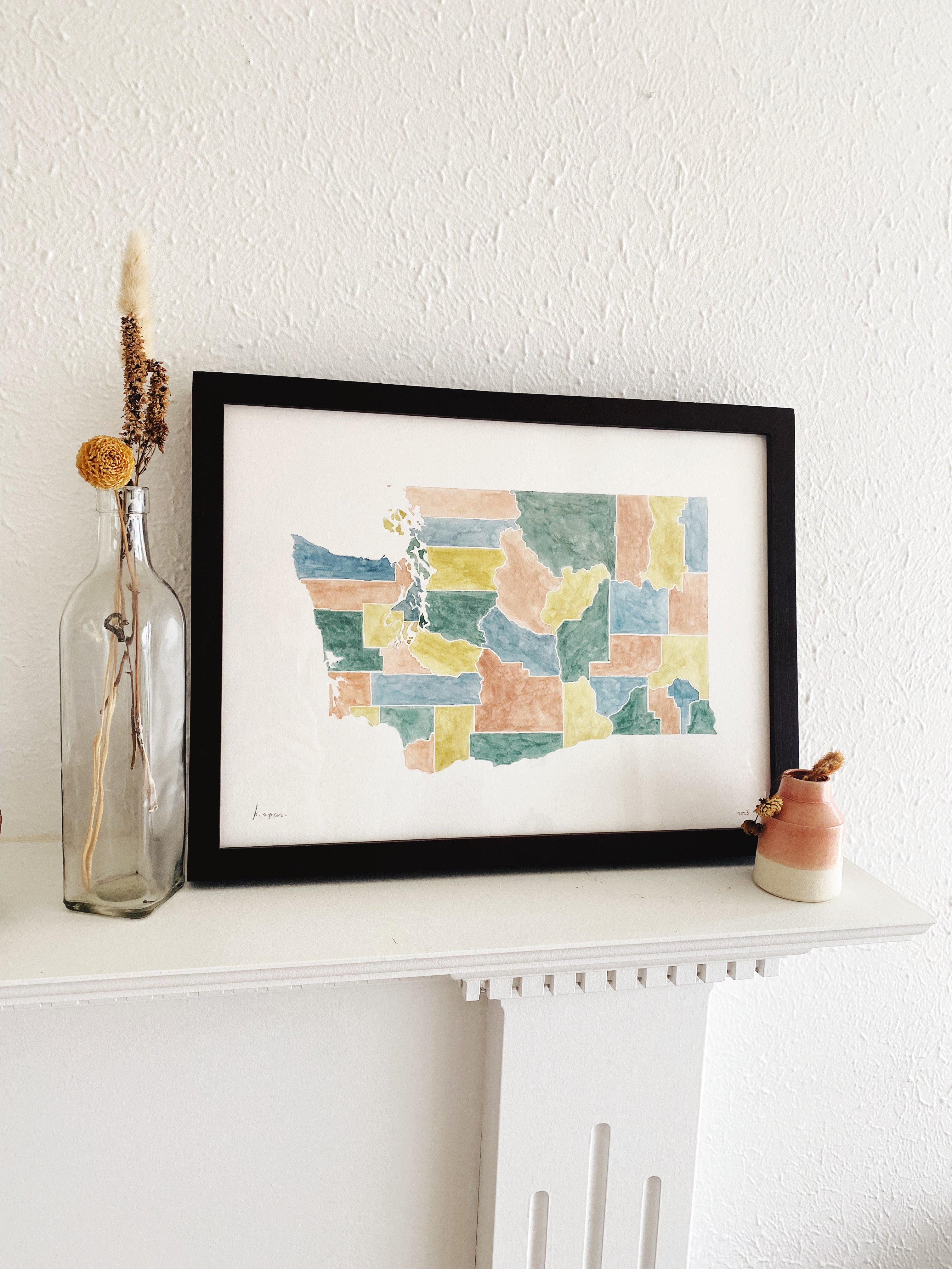 WASHINGTON State Counties Watercolor Map: ORIGINAL Painting