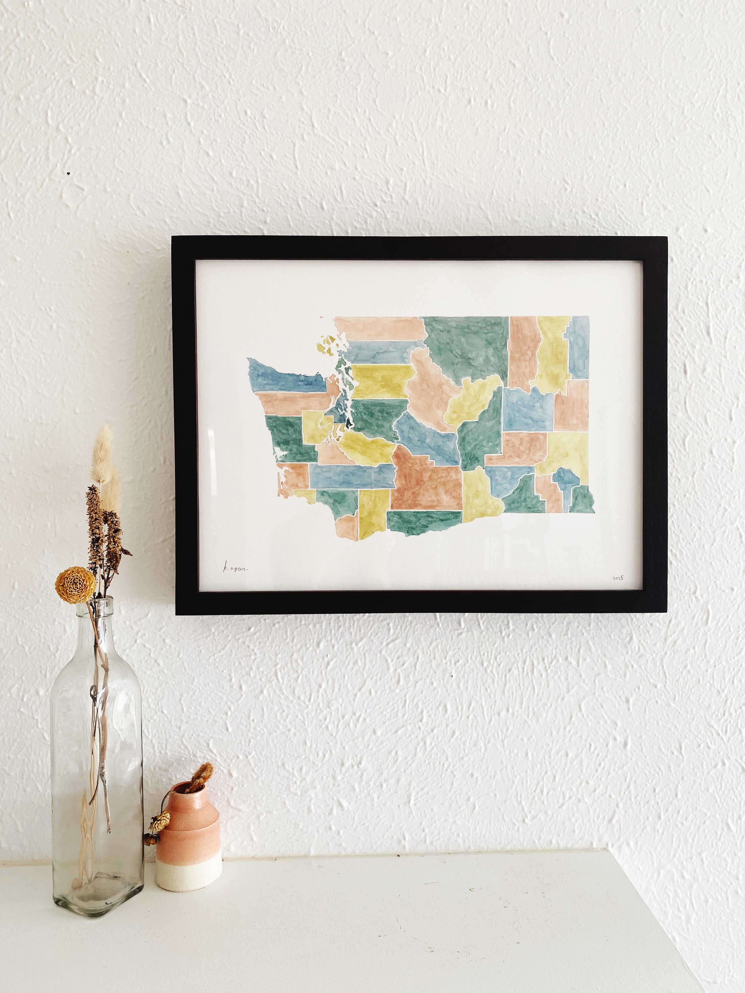 WASHINGTON State Counties Watercolor Map: ORIGINAL Painting