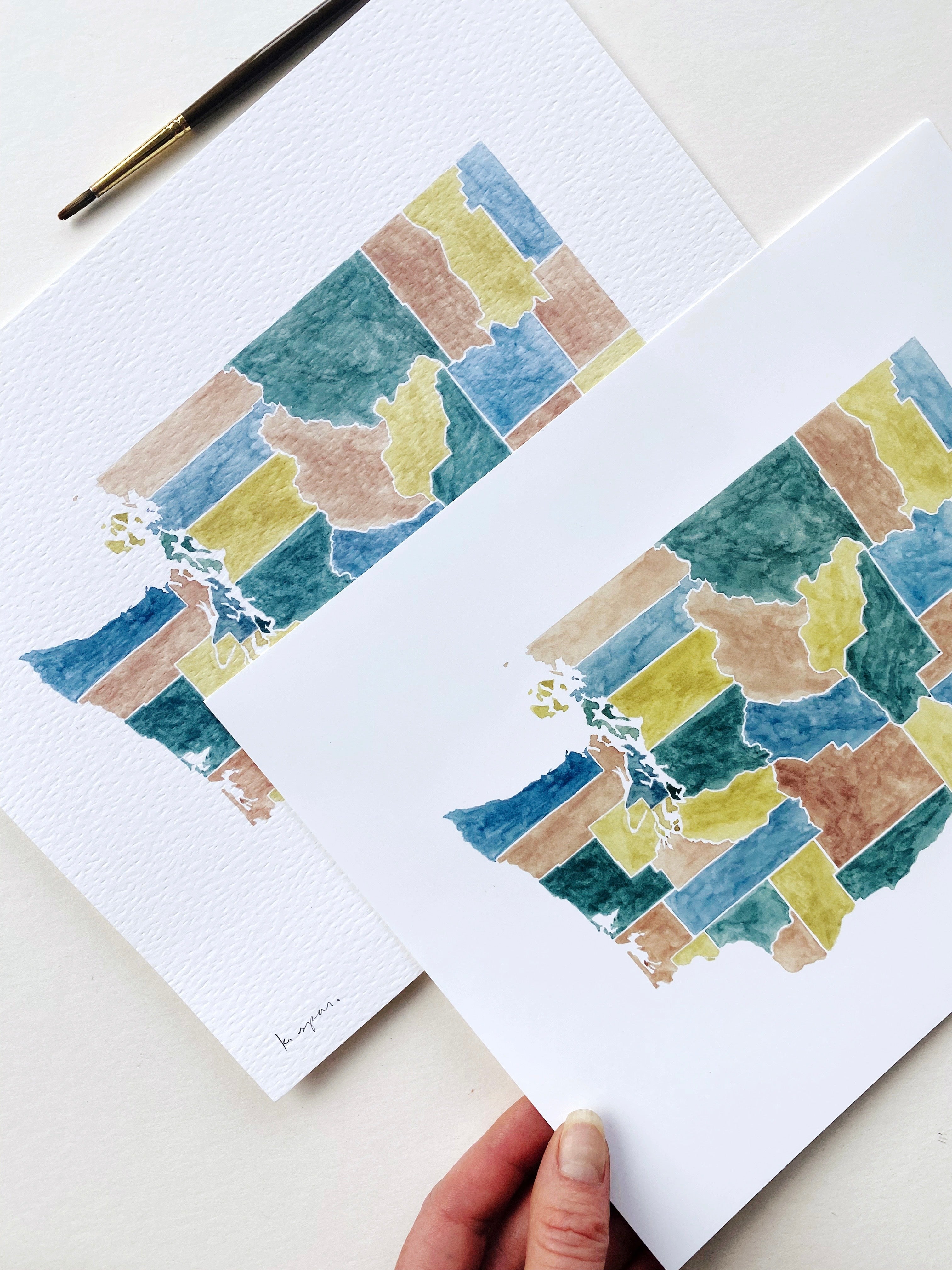 WASHINGTON State Counties Watercolor Map: PRINT