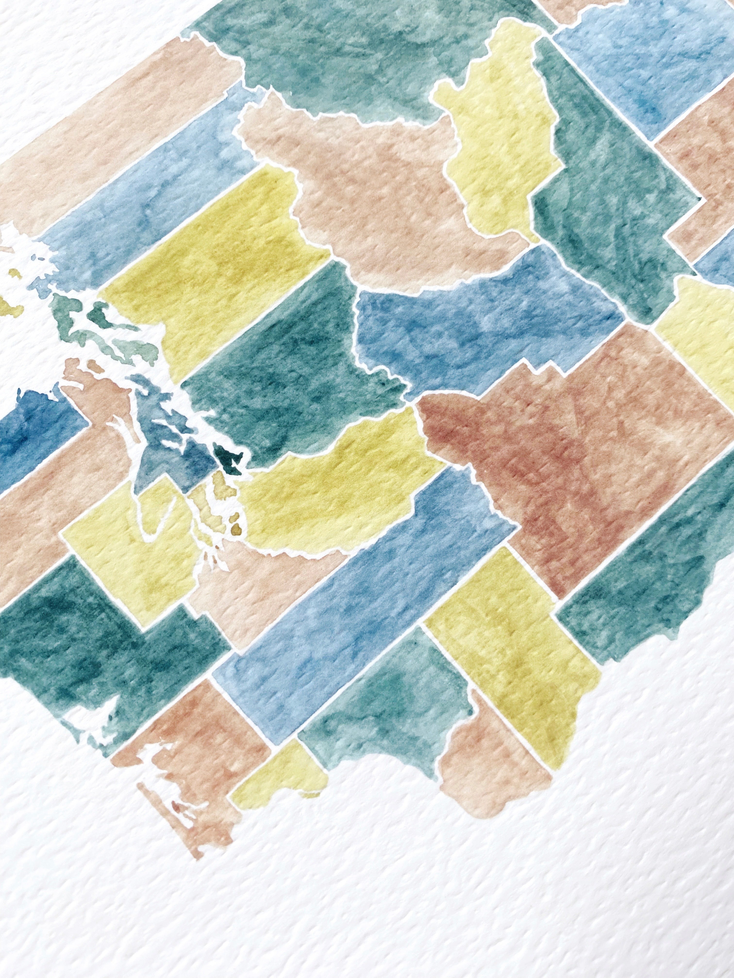WASHINGTON State Counties Watercolor Map: PRINT