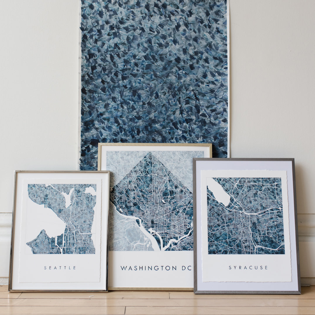 Custom YOUR CITY: Painted "Urban Fabrics" Map: PRINT: Wholesale Only