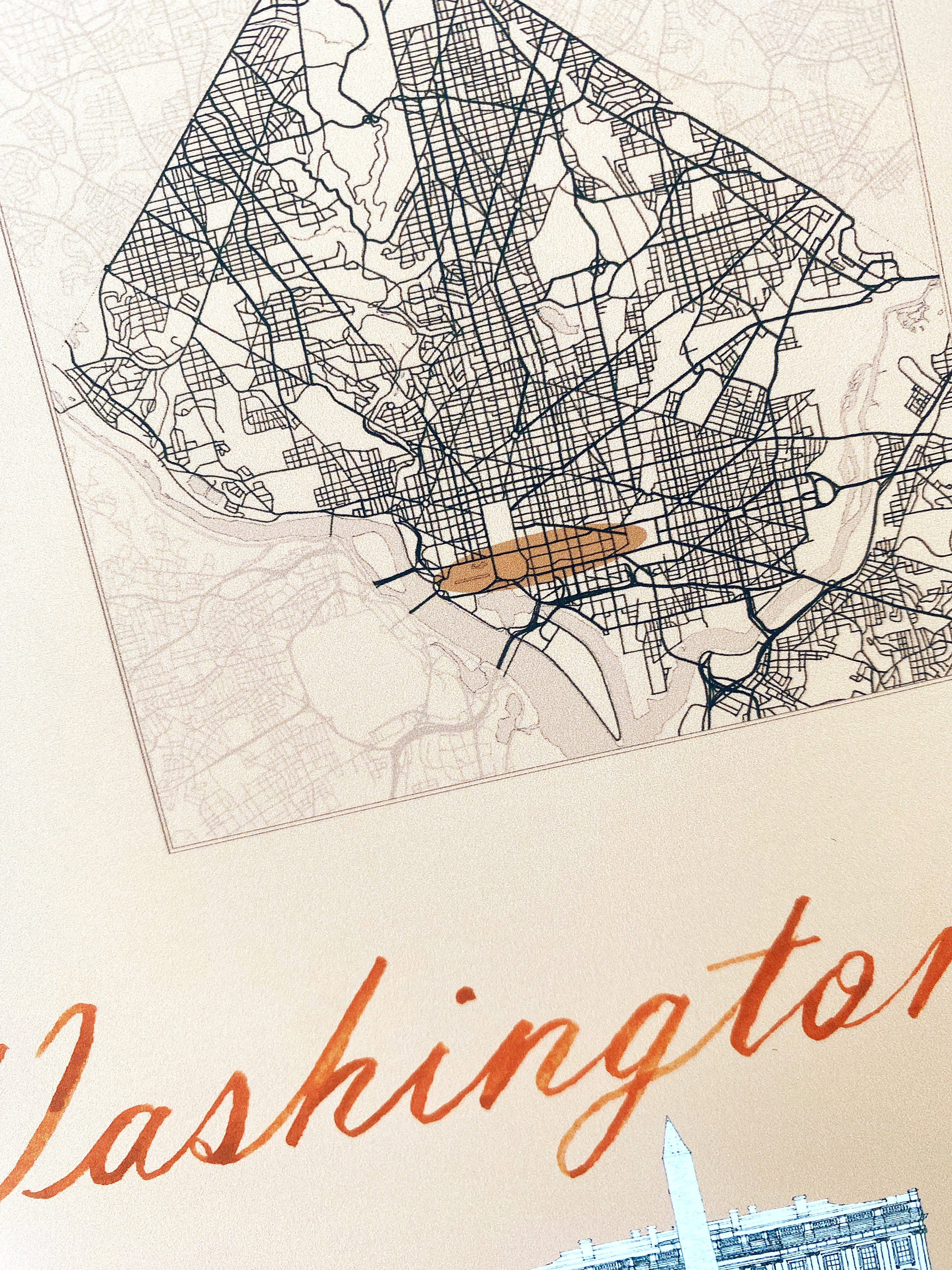 WASHINGTON DC National Mall Streetscape + Map: PRINT
