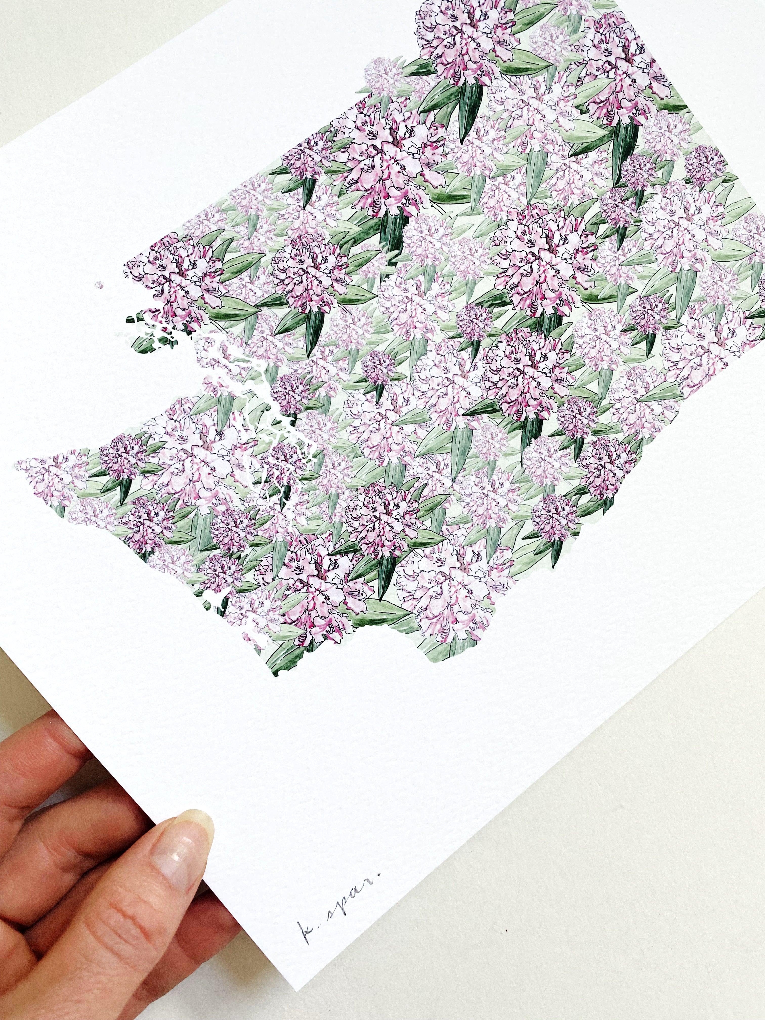 WASHINGTON State Flower Map: Coast Rhododendron: PRINT