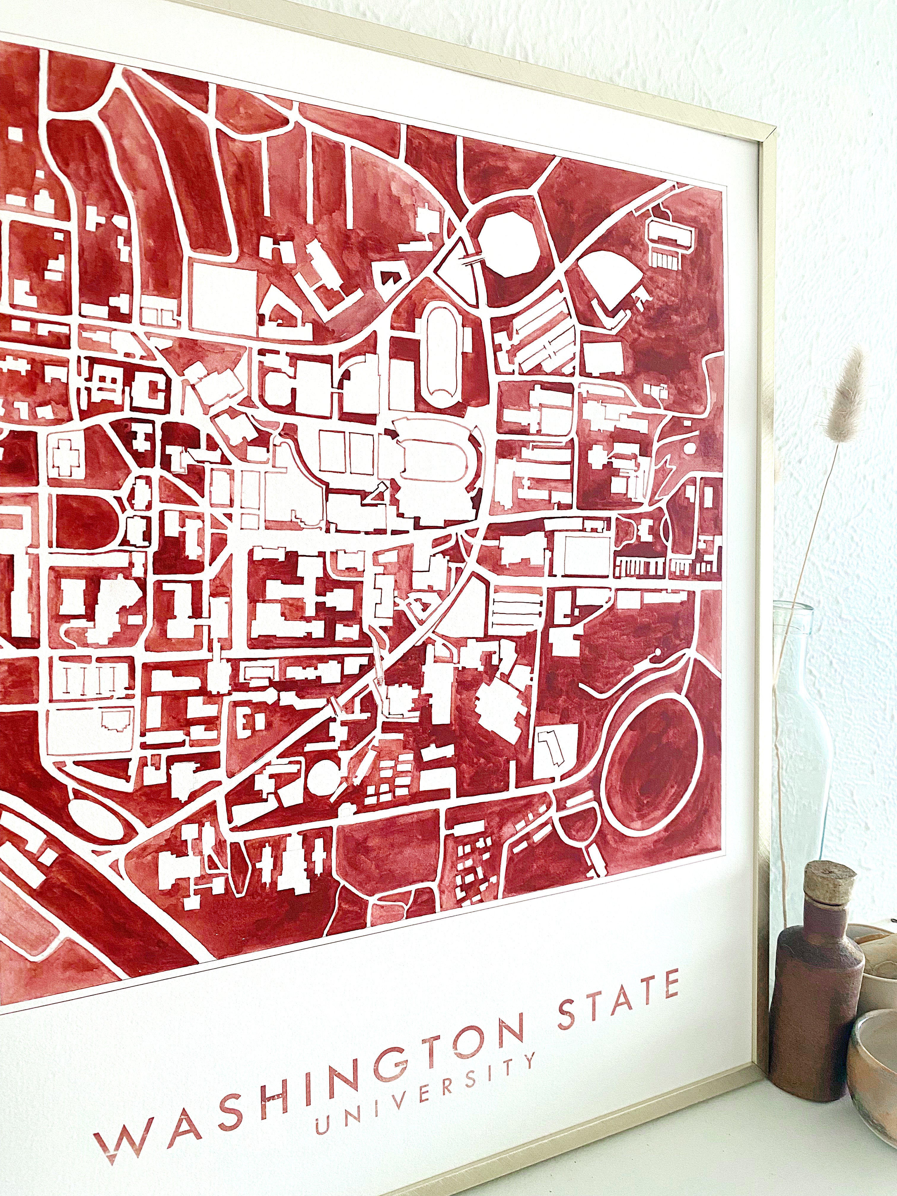 WASHINGTON STATE UNIVERSITY Campus Watercolor Map: ORIGINAL PAINTING