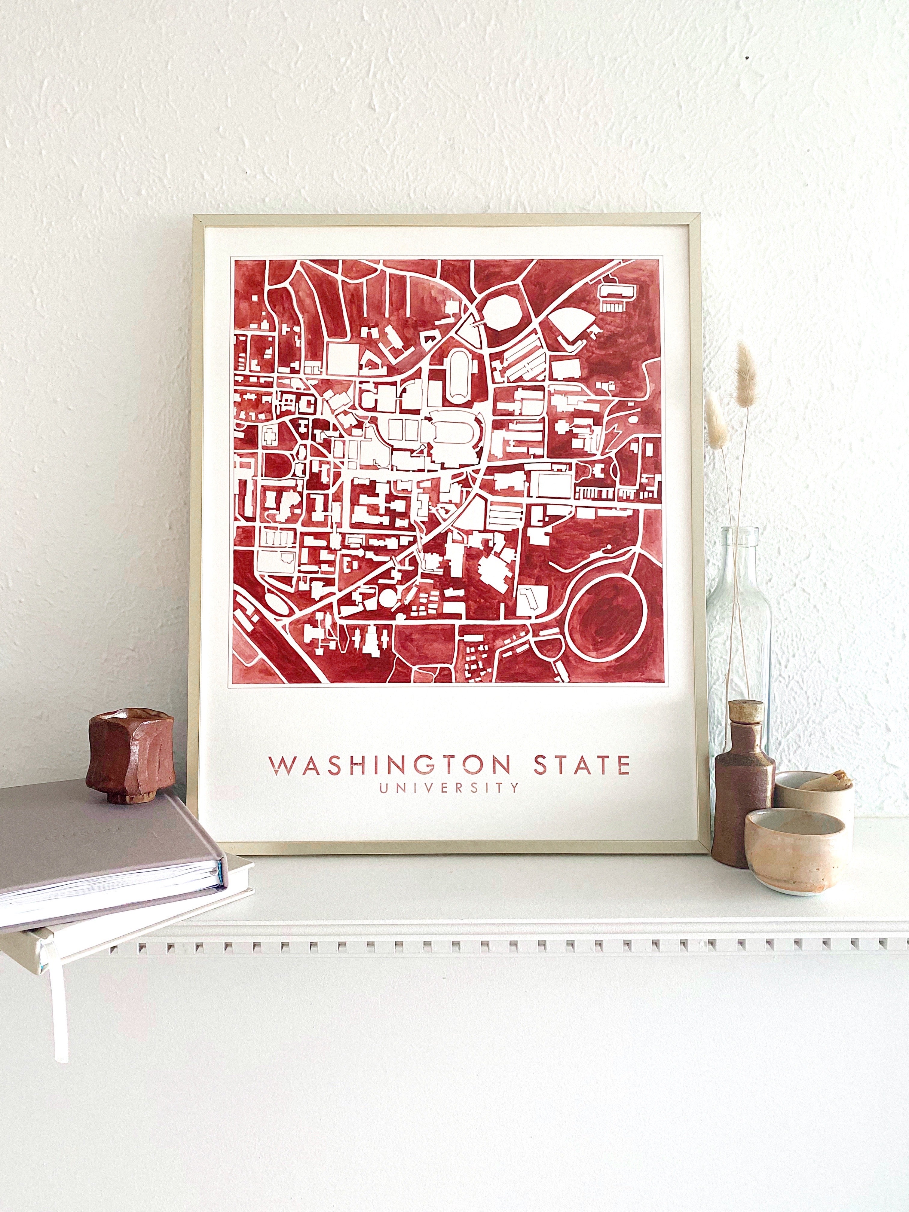 WASHINGTON STATE UNIVERSITY Campus Watercolor Map: ORIGINAL PAINTING