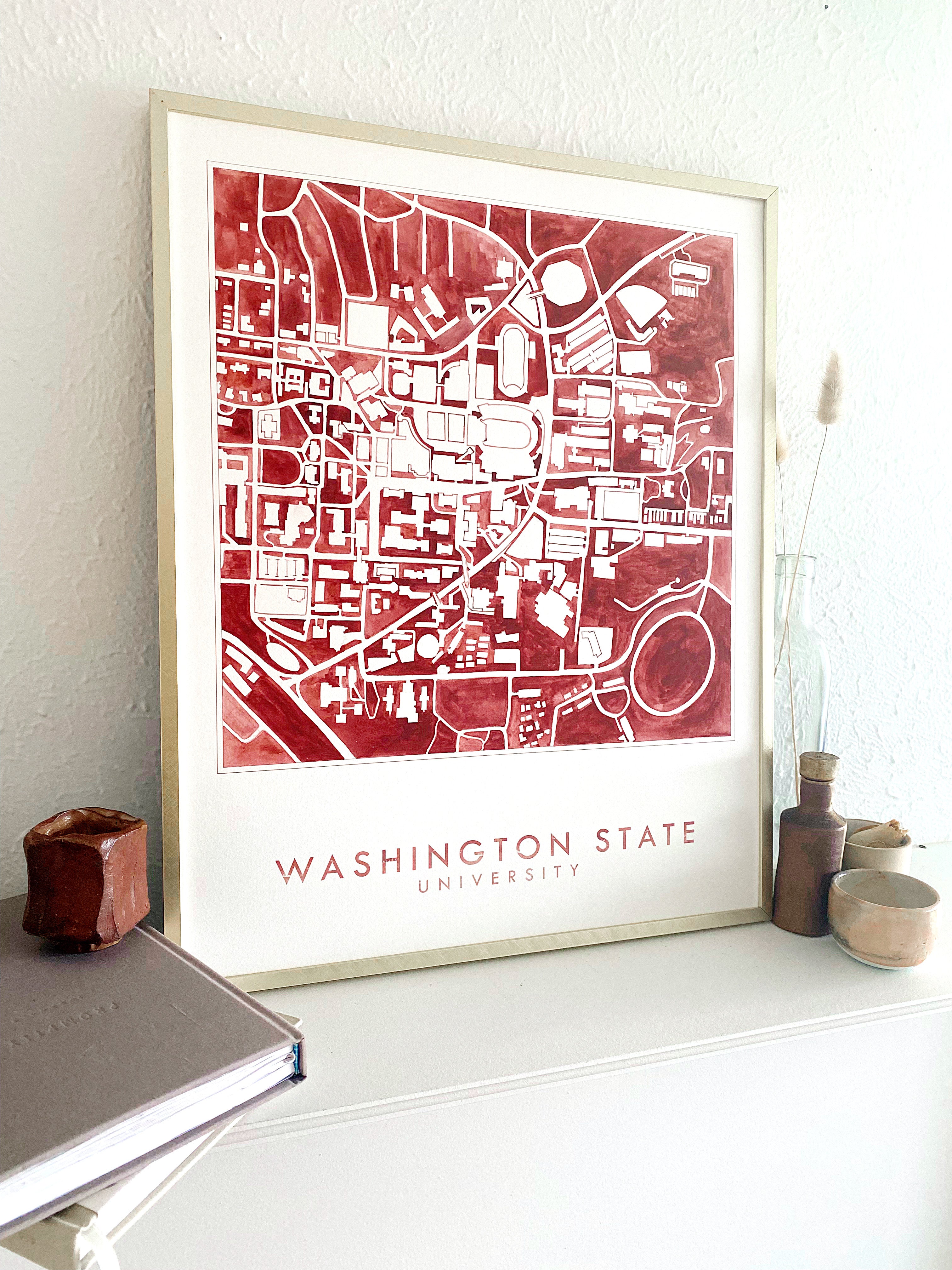 WASHINGTON STATE UNIVERSITY Campus Watercolor Map: ORIGINAL PAINTING