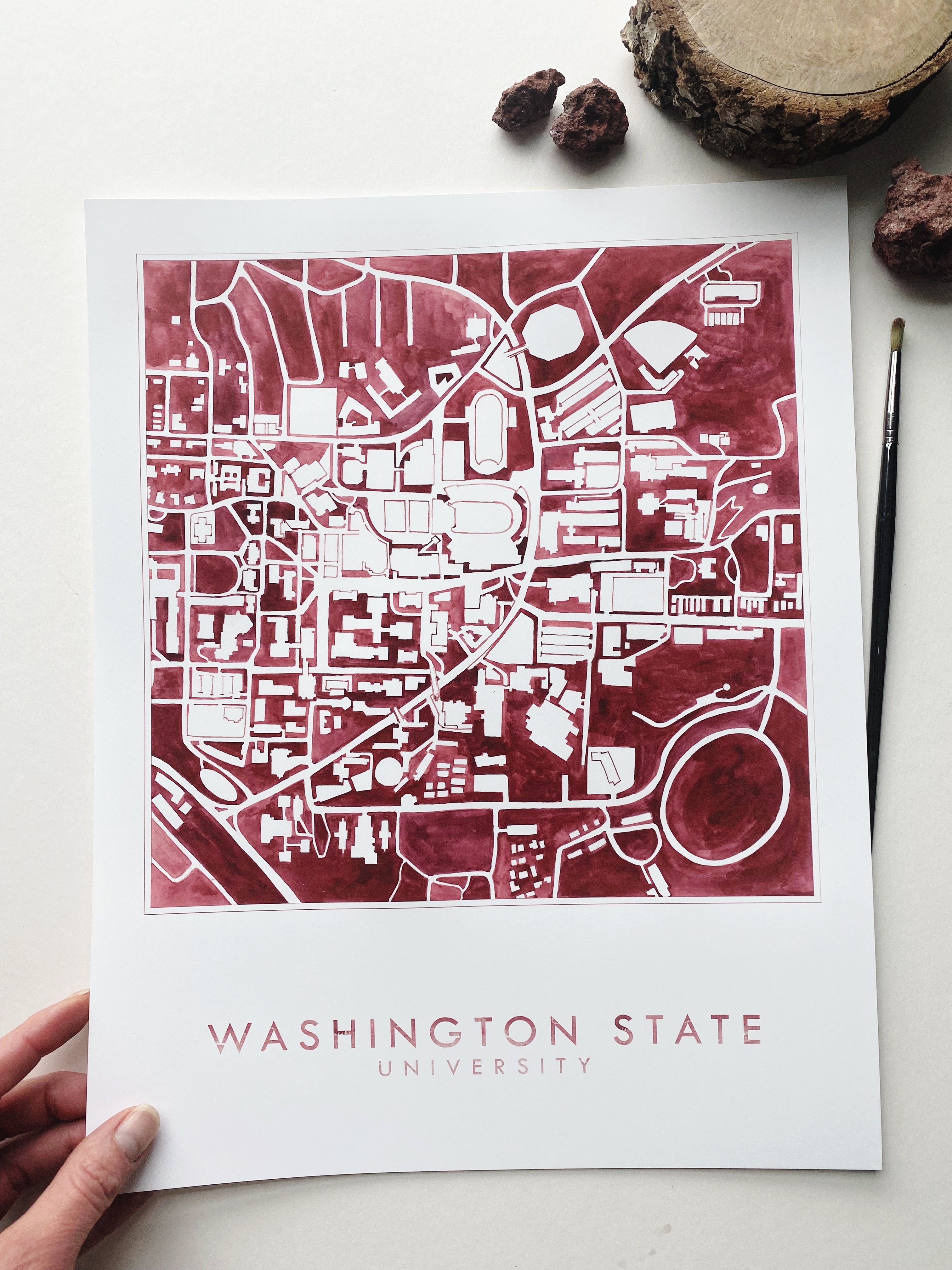 Washington State University Pullman Campus Watercolor Map: PRINT