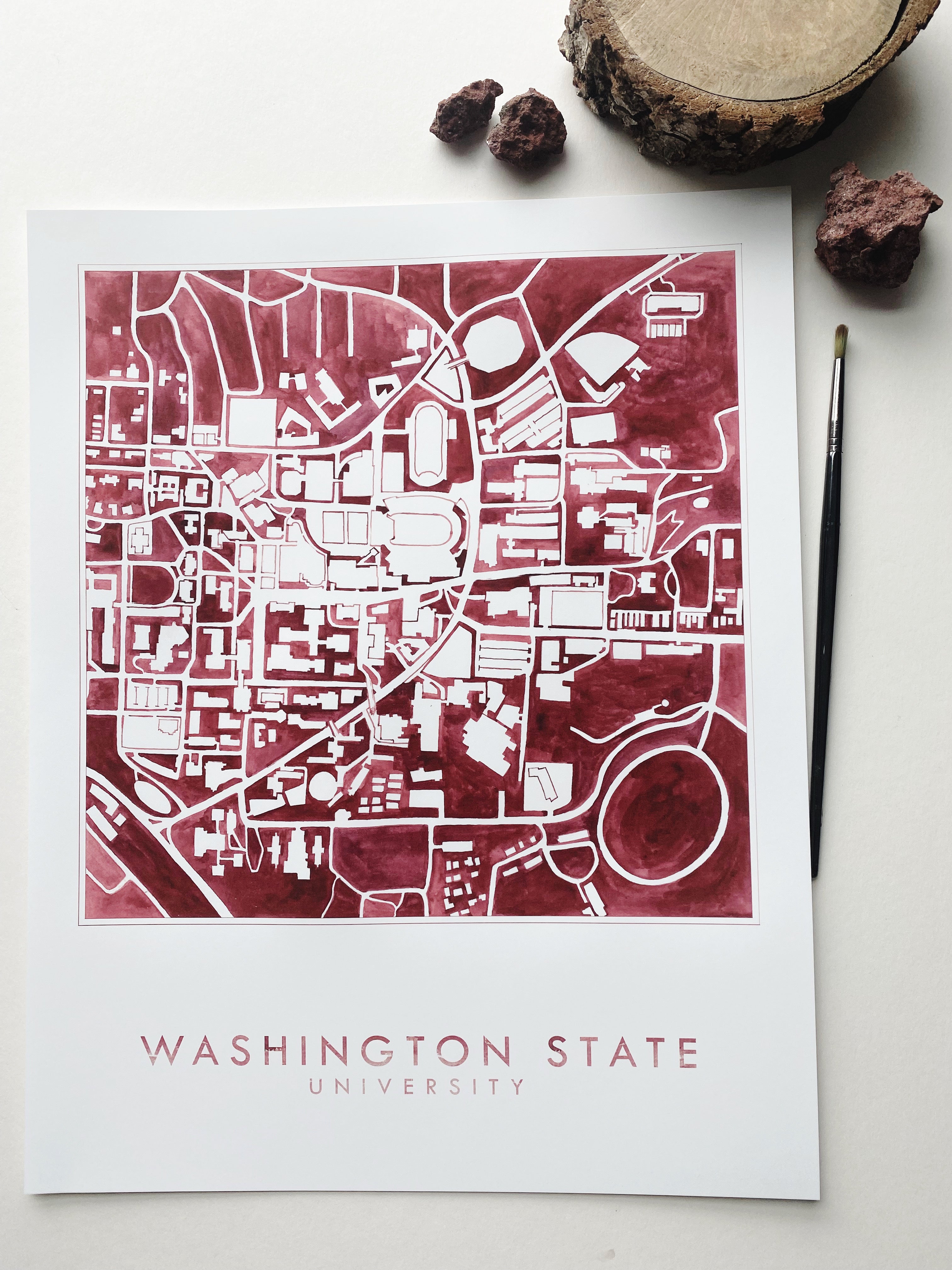 Washington State University Pullman Campus Watercolor Map: PRINT