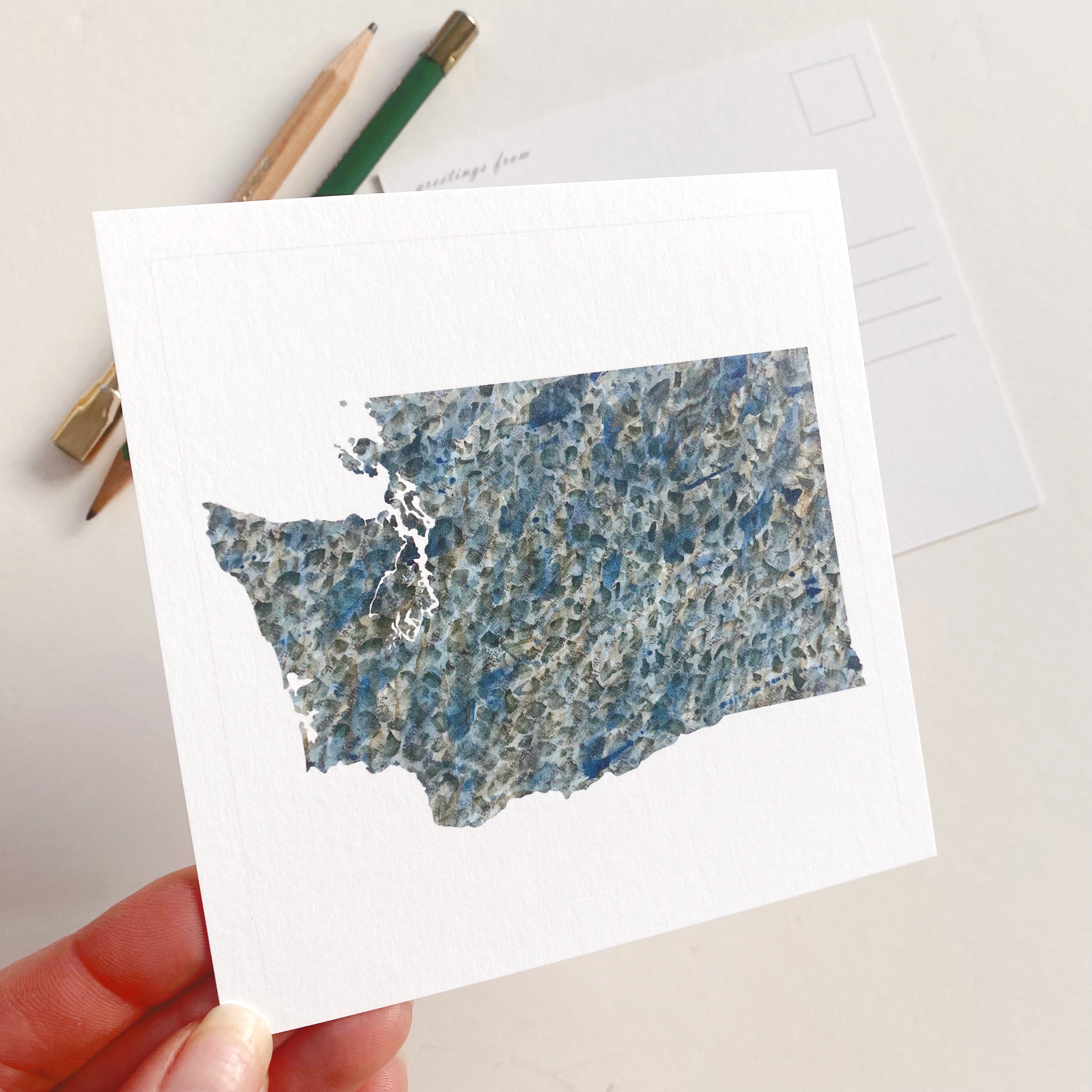 WASHINGTON Painted State Map SQUARE Postcard (river)