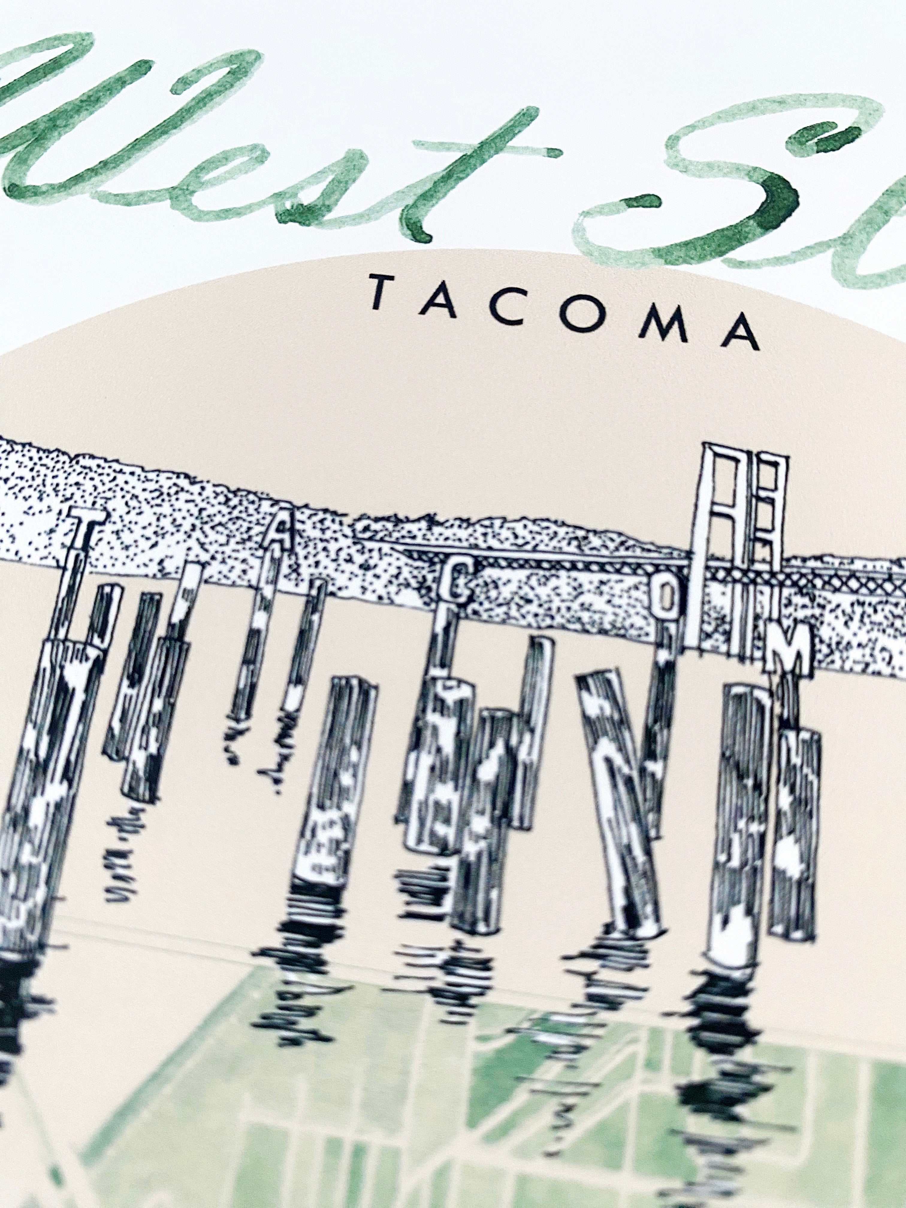new WEST SLOPE TACOMA Neighborhood "Charms" Watercolor Map: PRINT