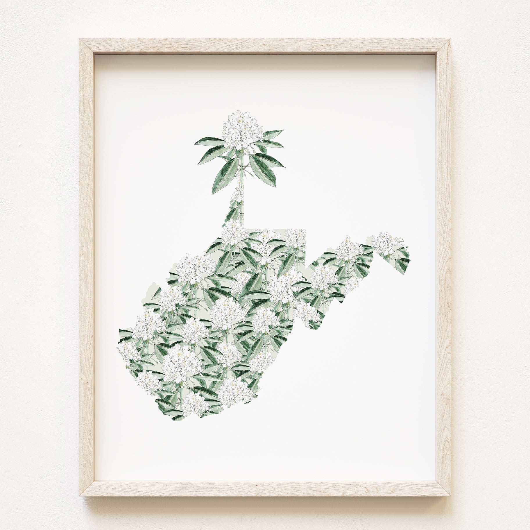 WEST VIRGINIA State Flower Map: Rhododendron: PRINT
