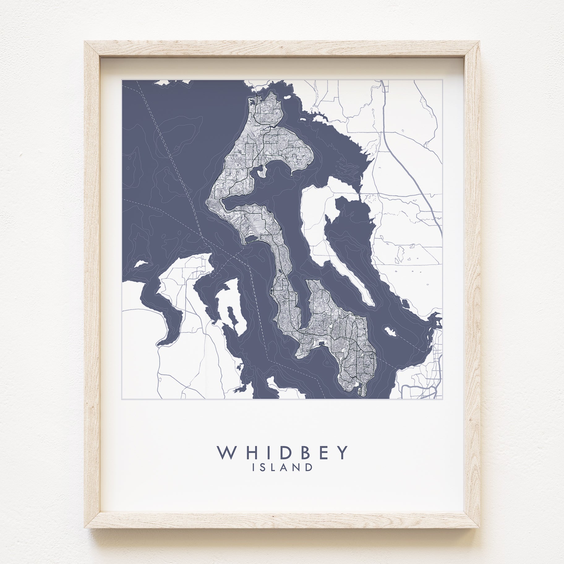 WHIDBEY ISLAND Washington Hand Drawn "Blueprint" Map: PRINT