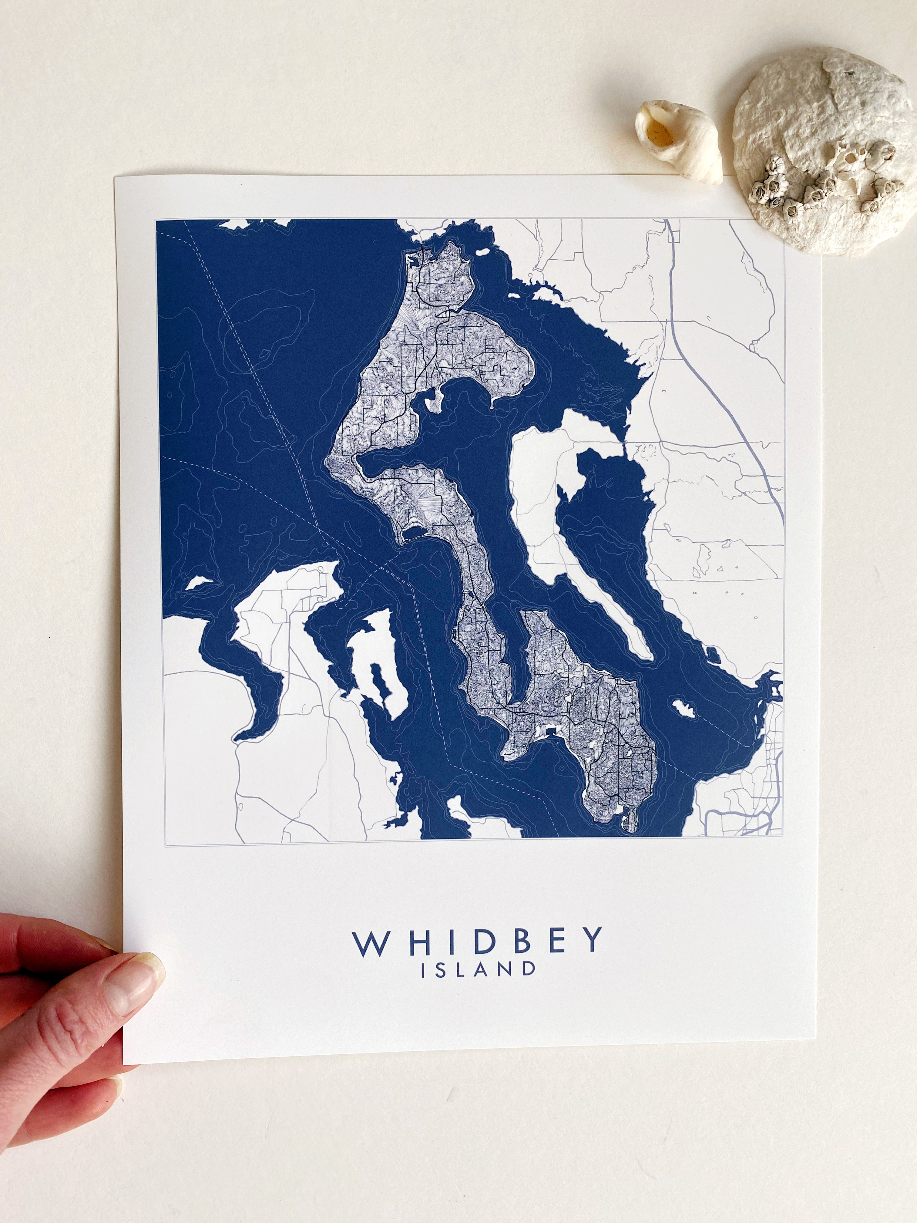 WHIDBEY ISLAND Washington Hand Drawn "Blueprint" Map: PRINT