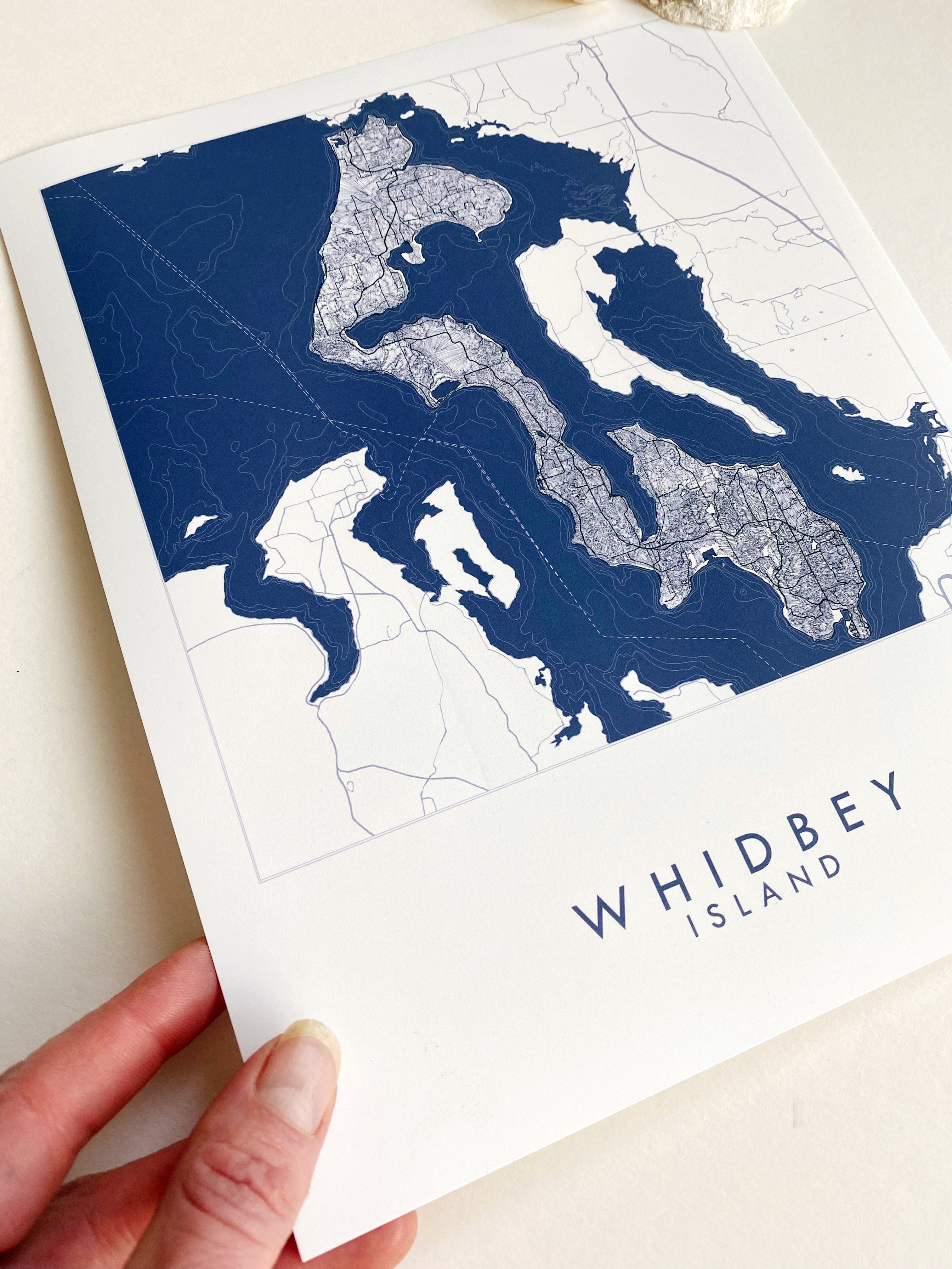 WHIDBEY ISLAND Washington Hand Drawn "Blueprint" Map: PRINT