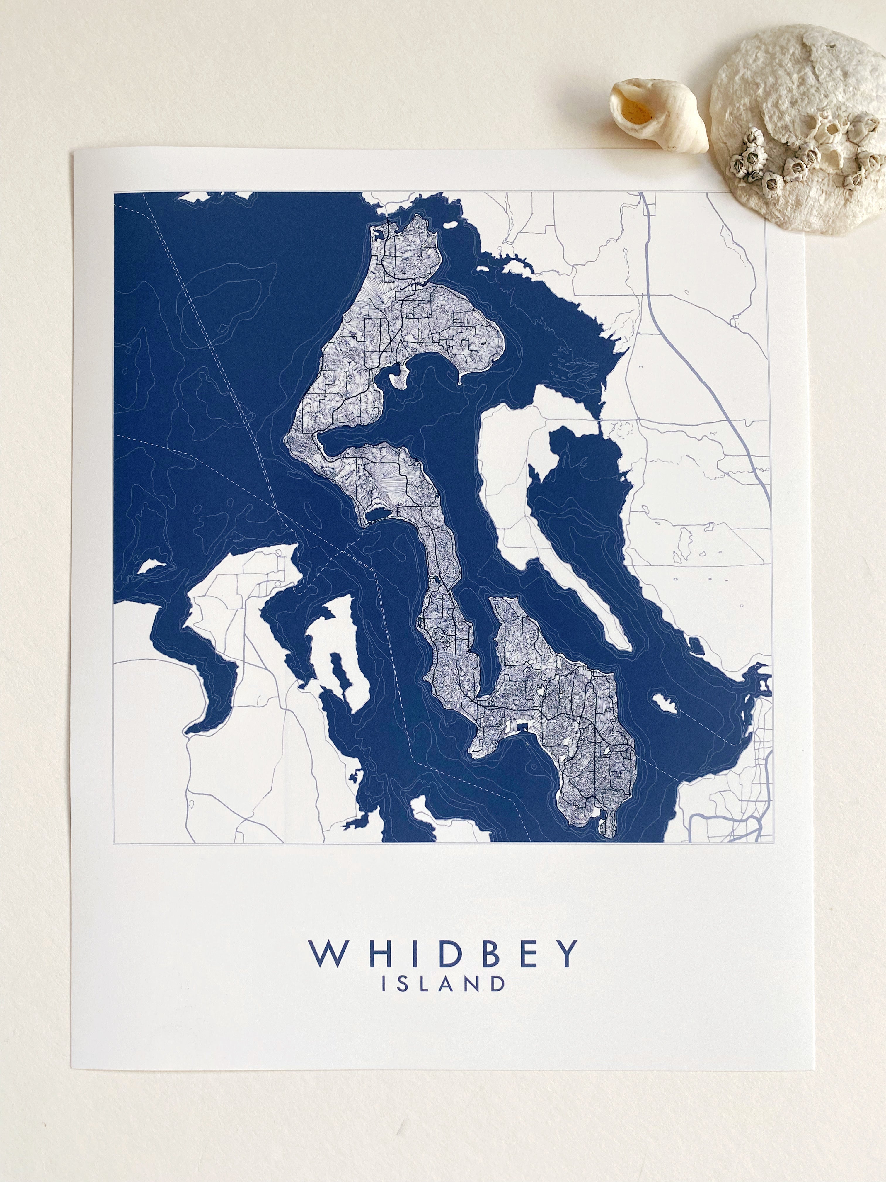 WHIDBEY ISLAND Washington Hand Drawn "Blueprint" Map: PRINT