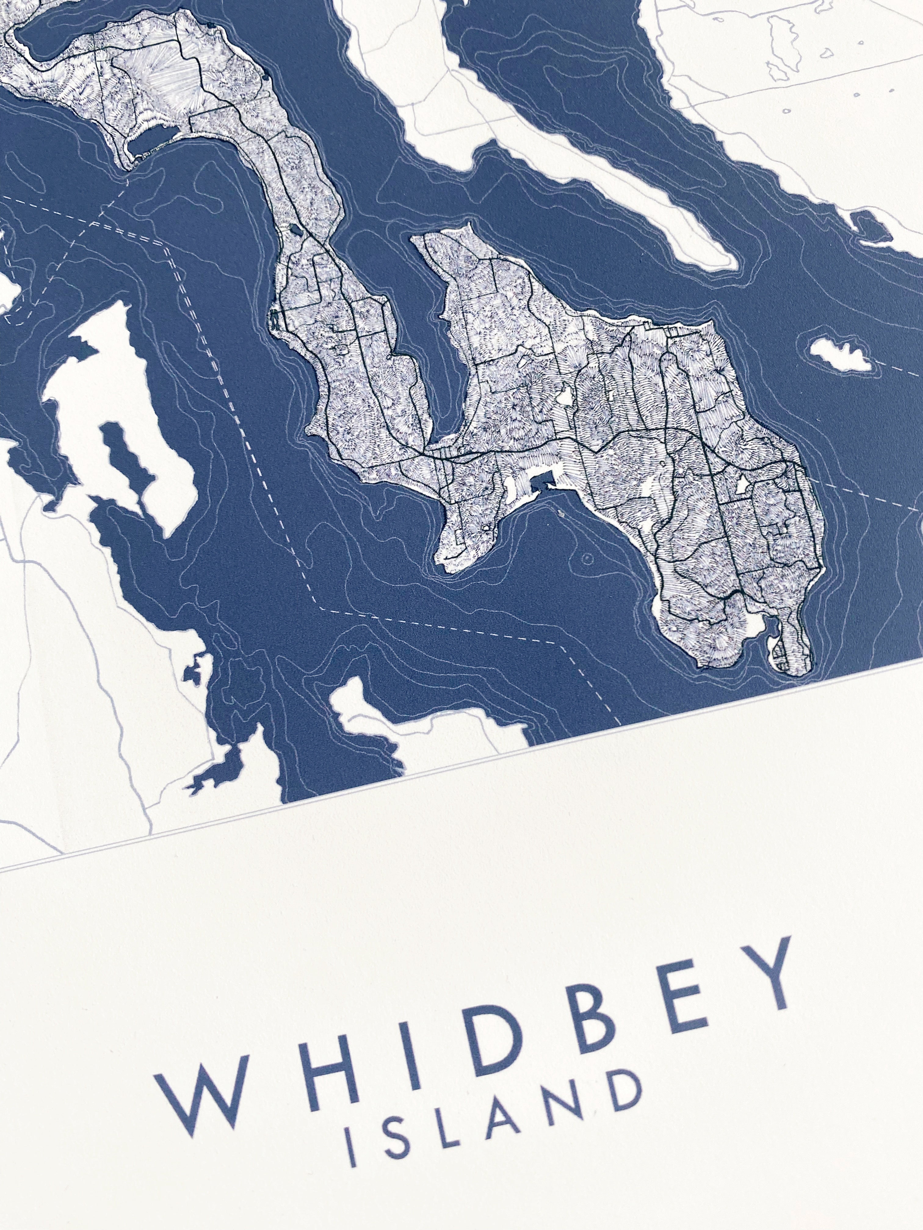 WHIDBEY ISLAND Washington Hand Drawn "Blueprint" Map: PRINT