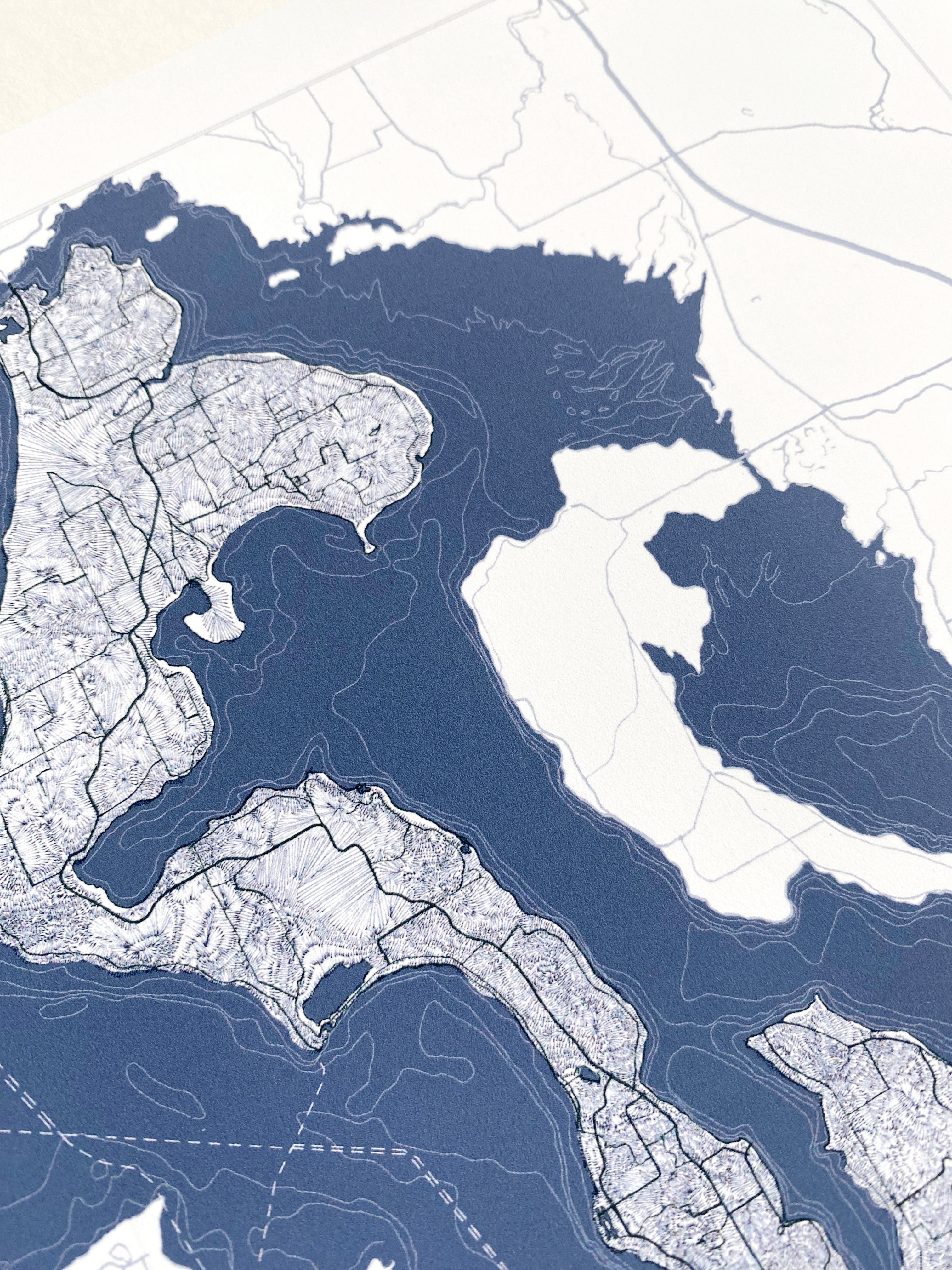 WHIDBEY ISLAND Washington Hand Drawn "Blueprint" Map: PRINT