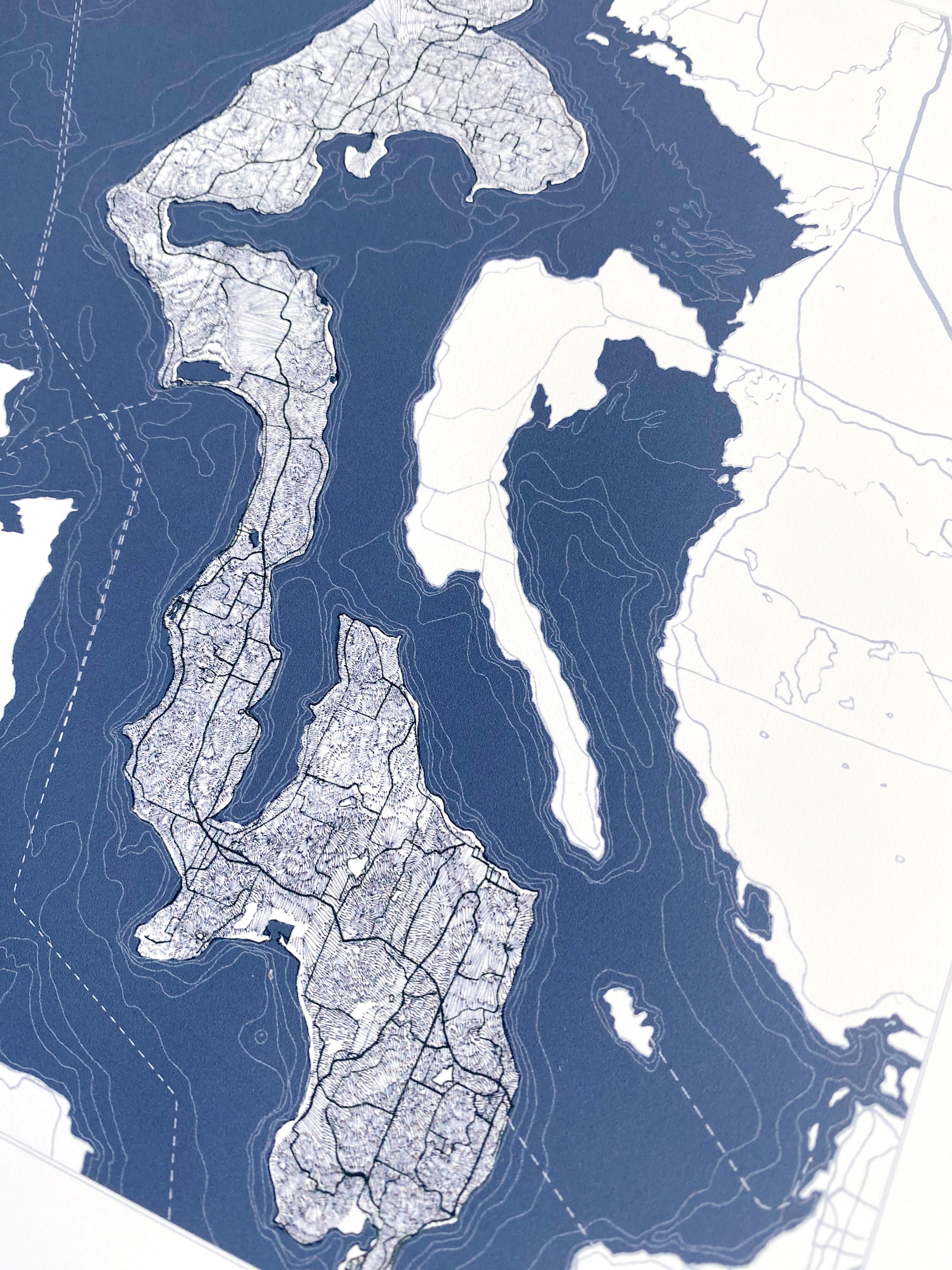 WHIDBEY ISLAND Washington Hand Drawn "Blueprint" Map: PRINT