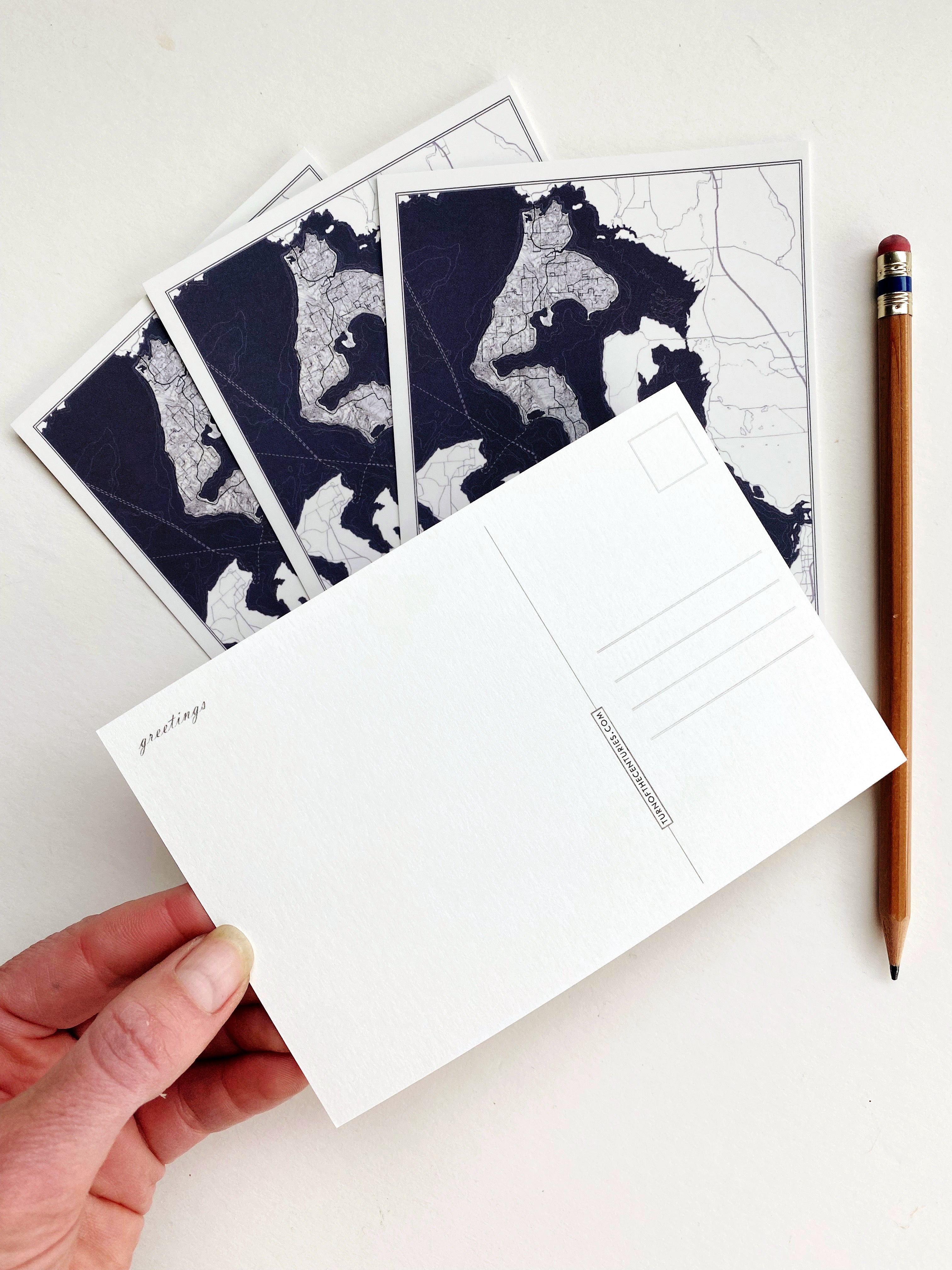 WHIDBEY ISLAND Washington "Blueprint" Map Postcard