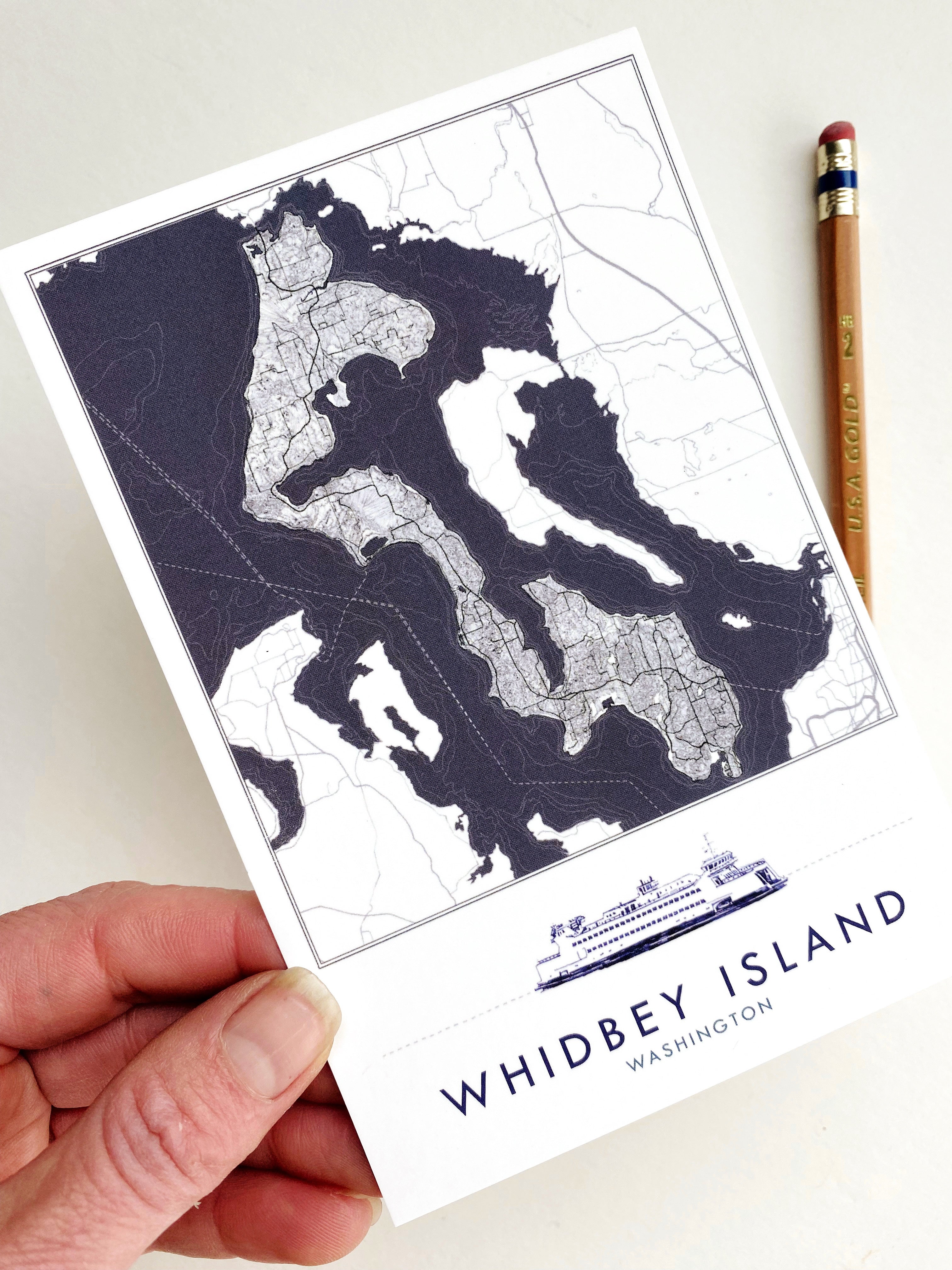 WHIDBEY ISLAND Washington "Blueprint" Map Postcard