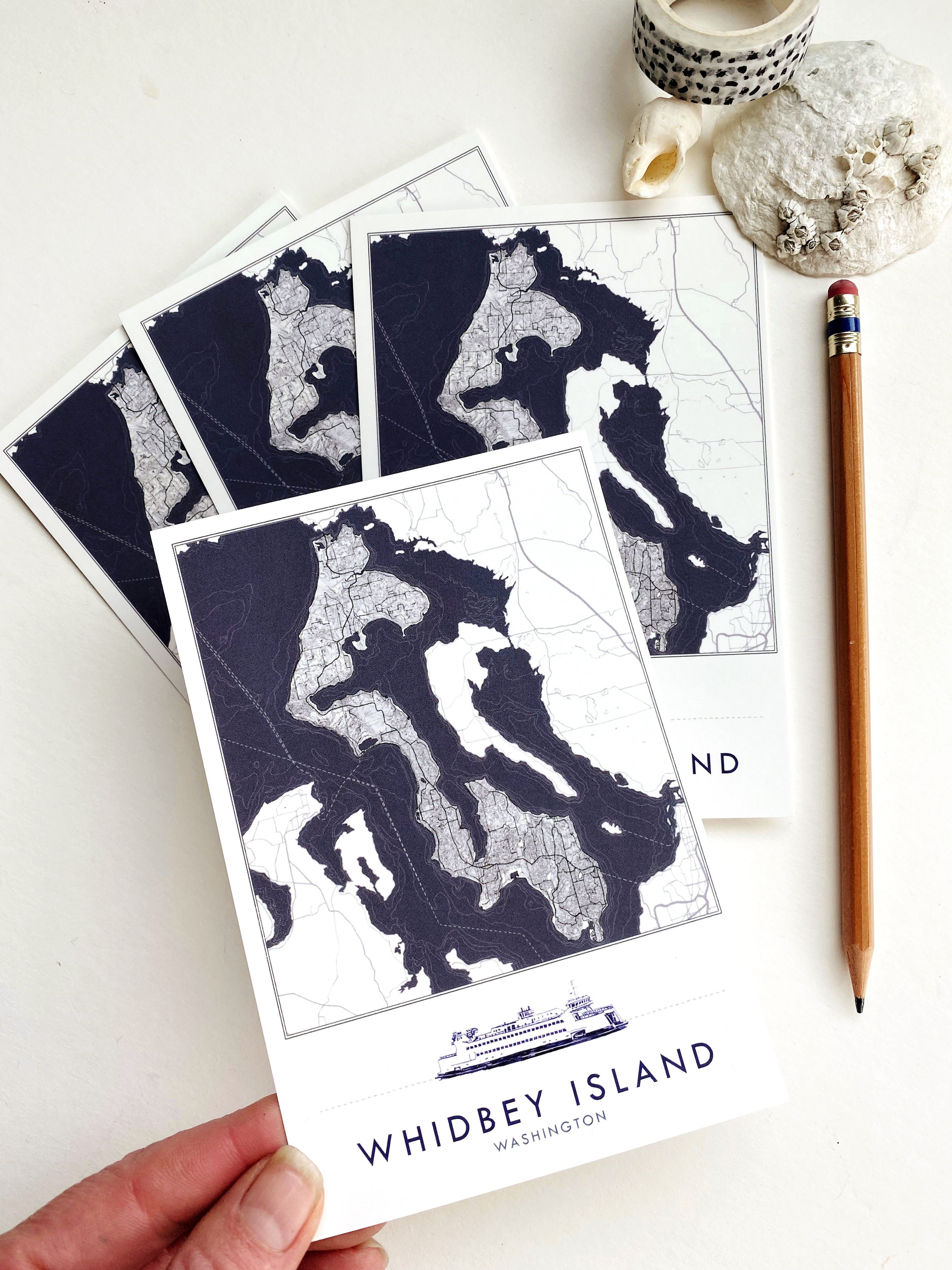 WHIDBEY ISLAND Washington "Blueprint" Map Postcard