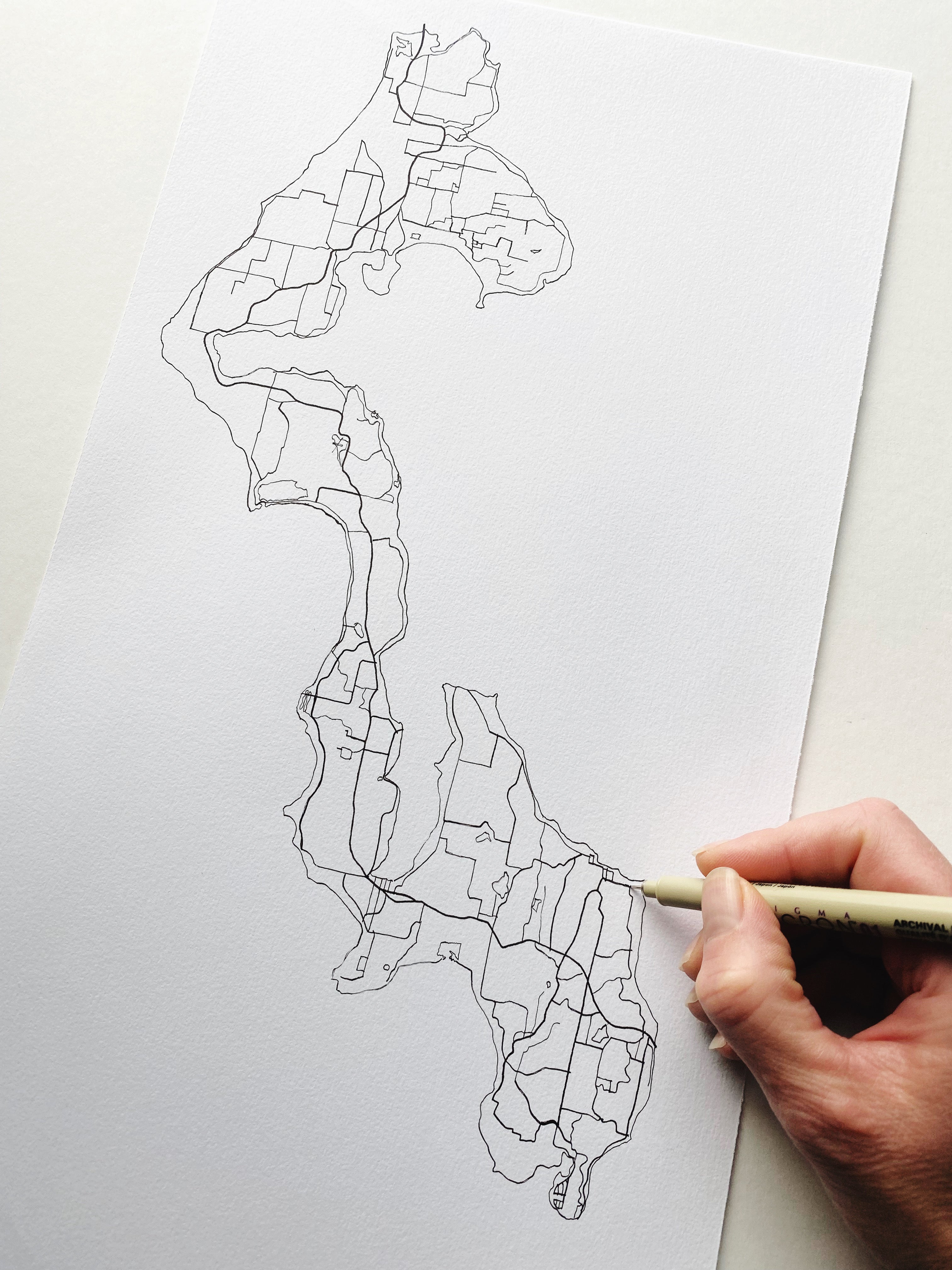 WHIDBEY Island Land + Water Map Drawing: PRINT