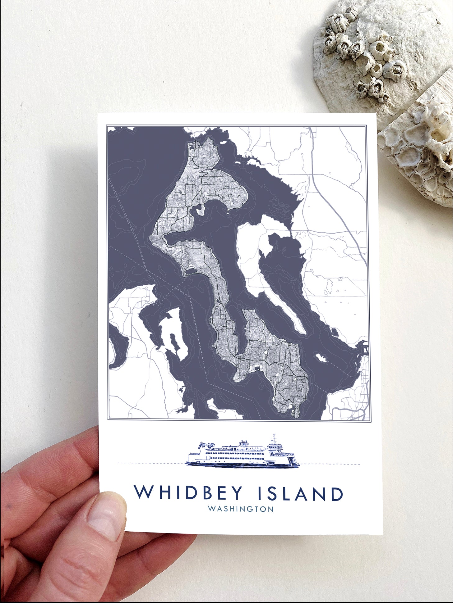 WHIDBEY ISLAND Washington "Blueprint" Map Postcard