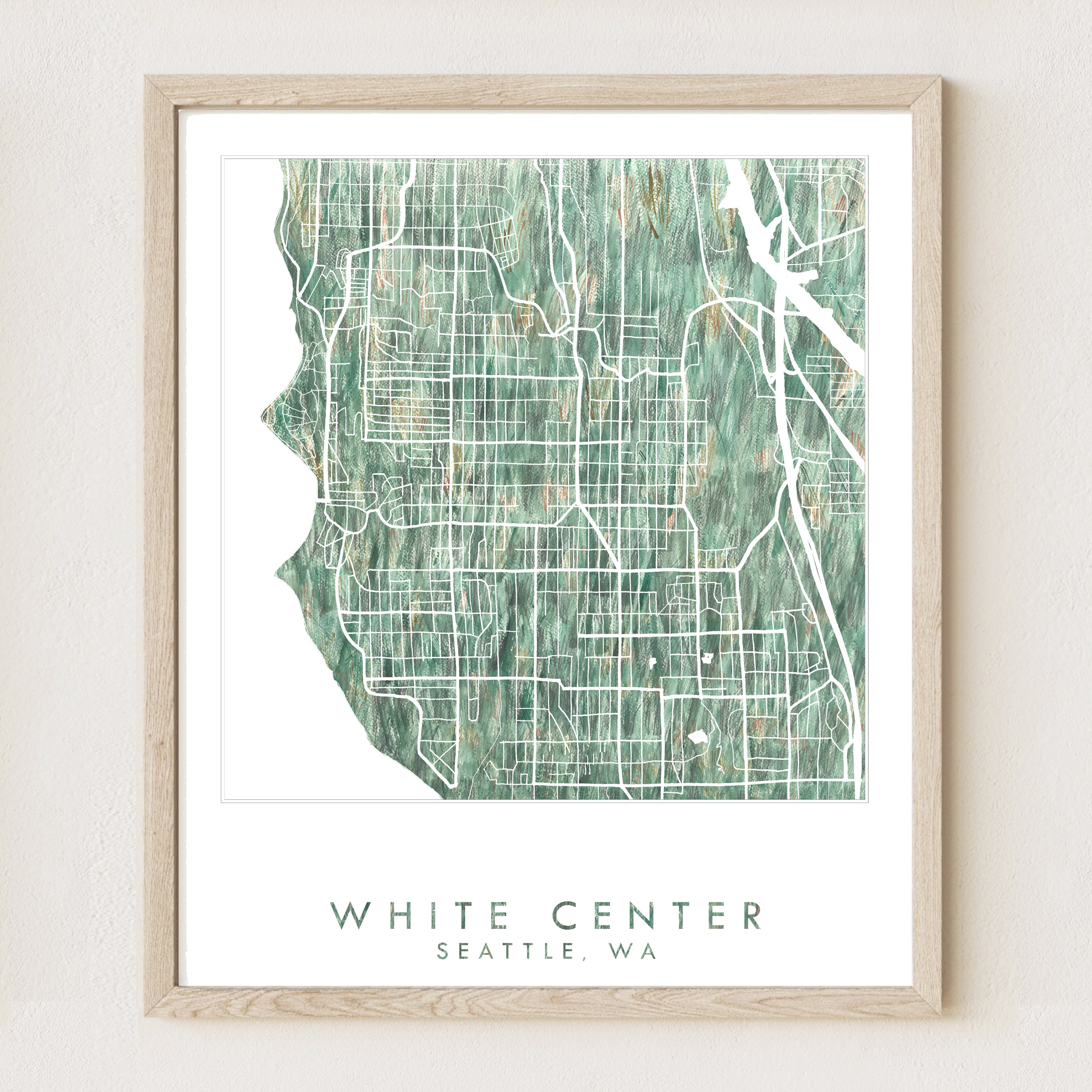 WHITE CENTER Washington Seattle Urban Fabrics City Map: PRINT