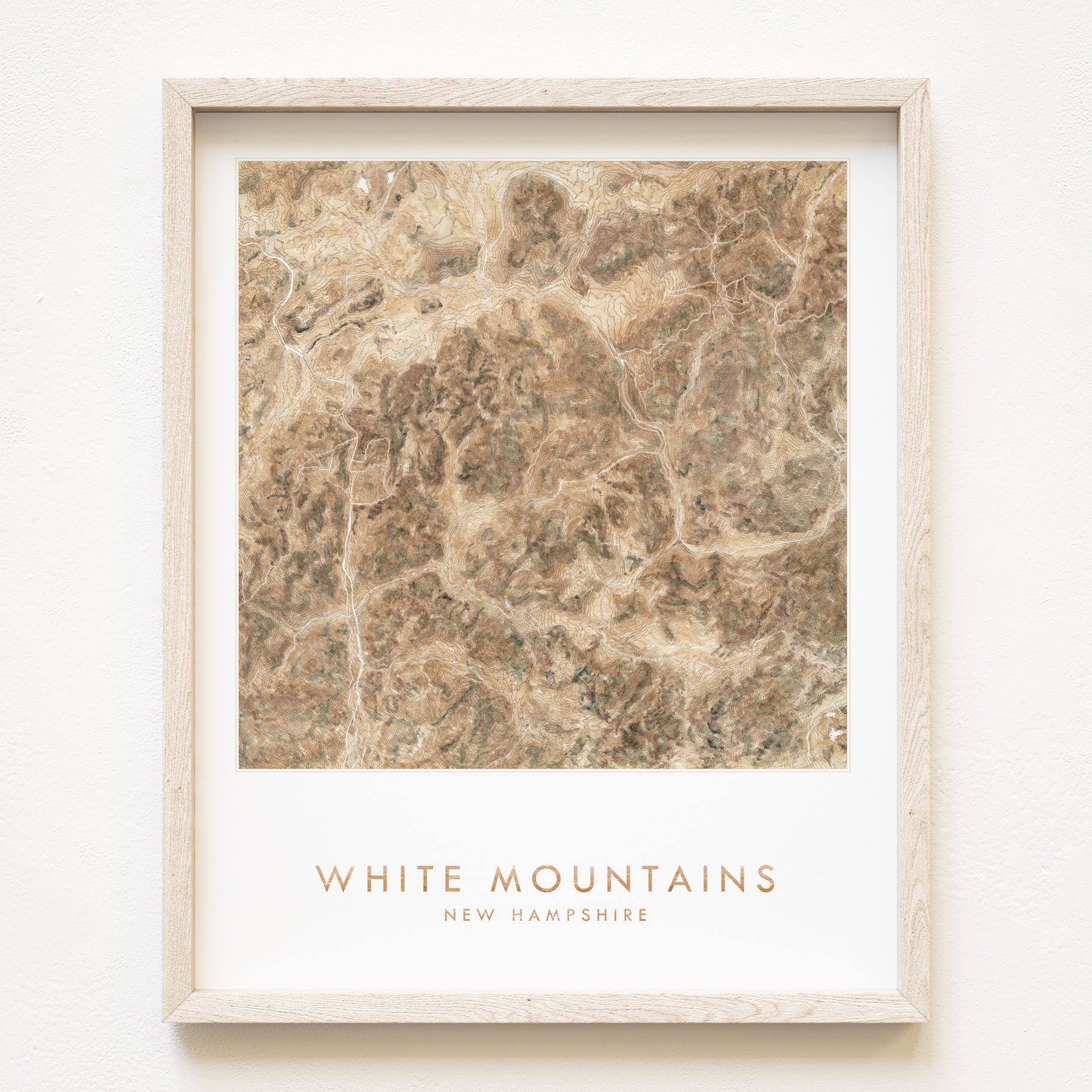 White Mountains NEW HAMPSHIRE Topographical Watercolor Map: PRINT   (Browns)