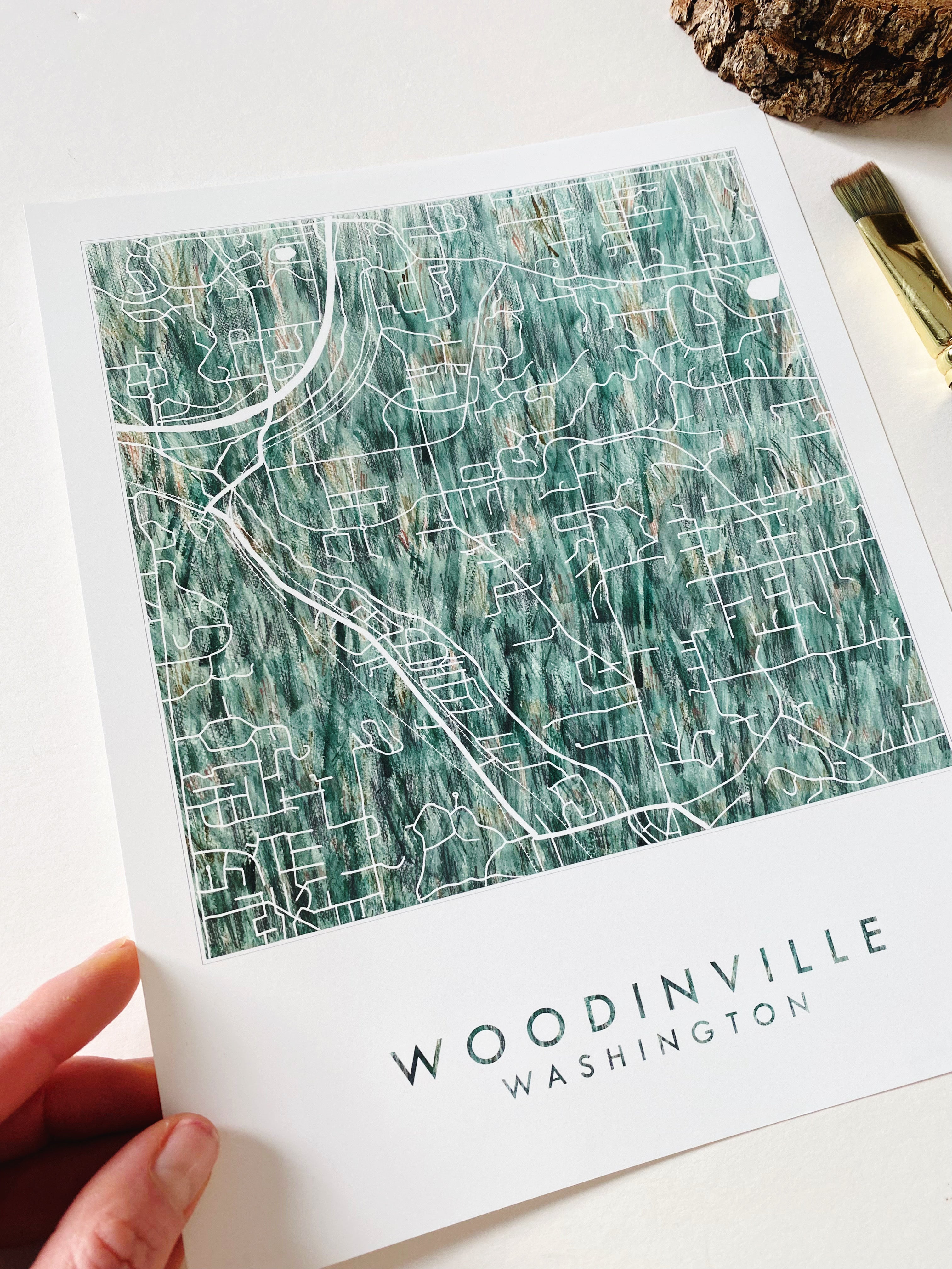 WOODINVILLE Washington Urban Fabrics City Map: PRINT