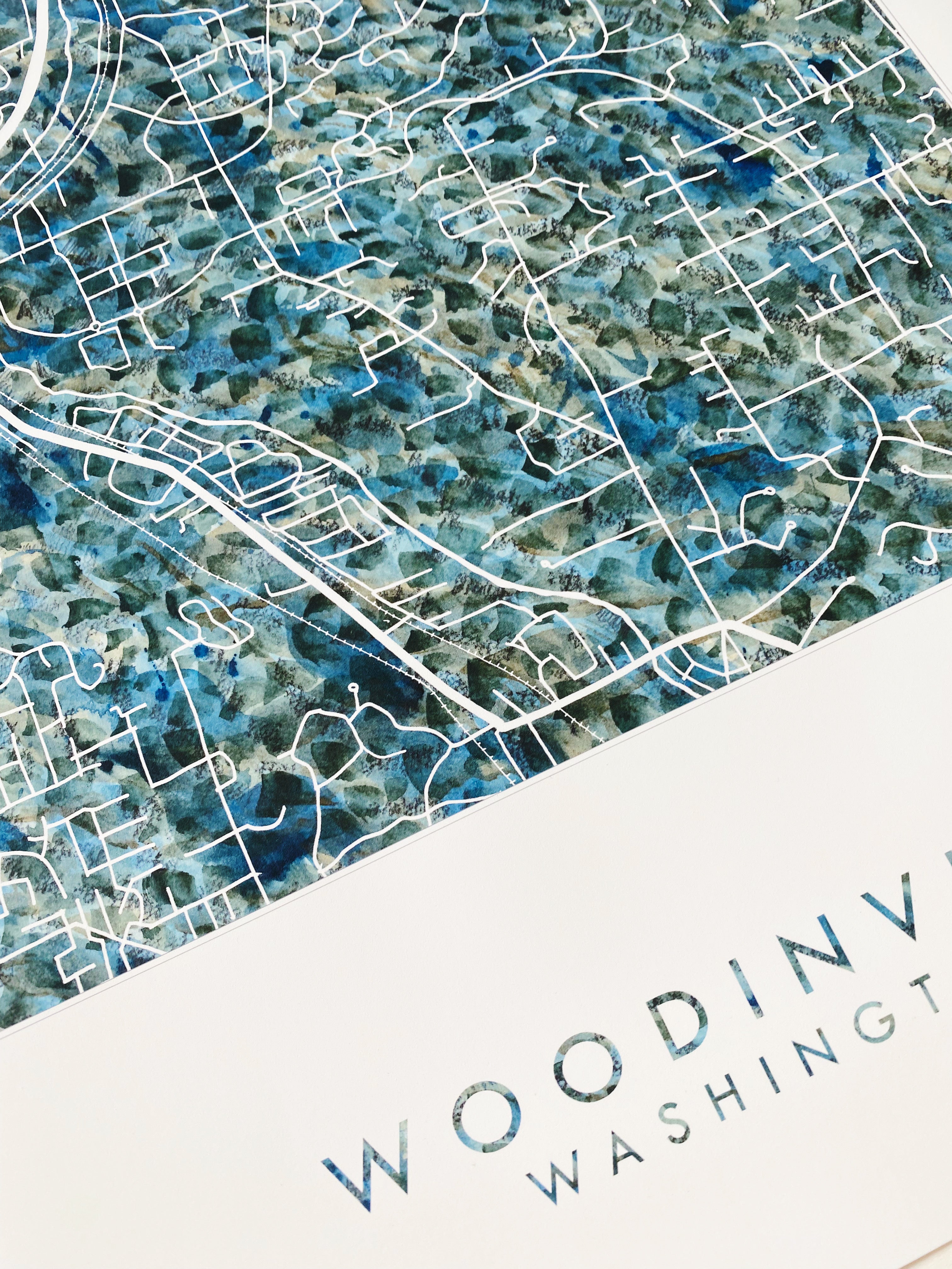 WOODINVILLE Washington Urban Fabrics City Map: PRINT